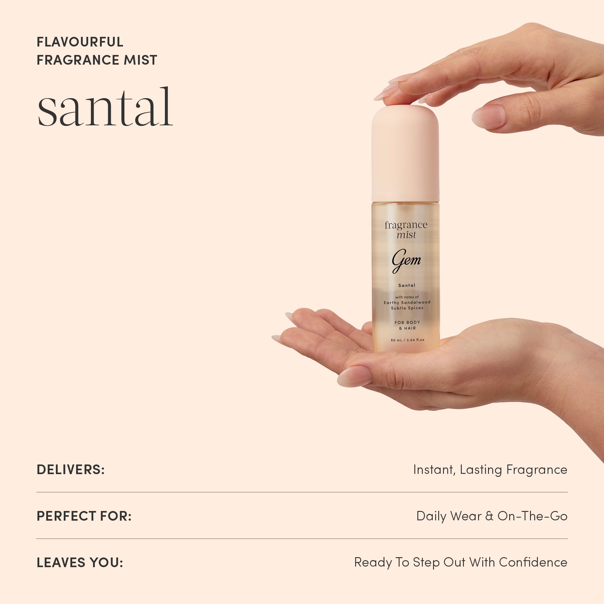 Gem Fragrance Mist For Body & Hair Santal 90ml - Image 3
