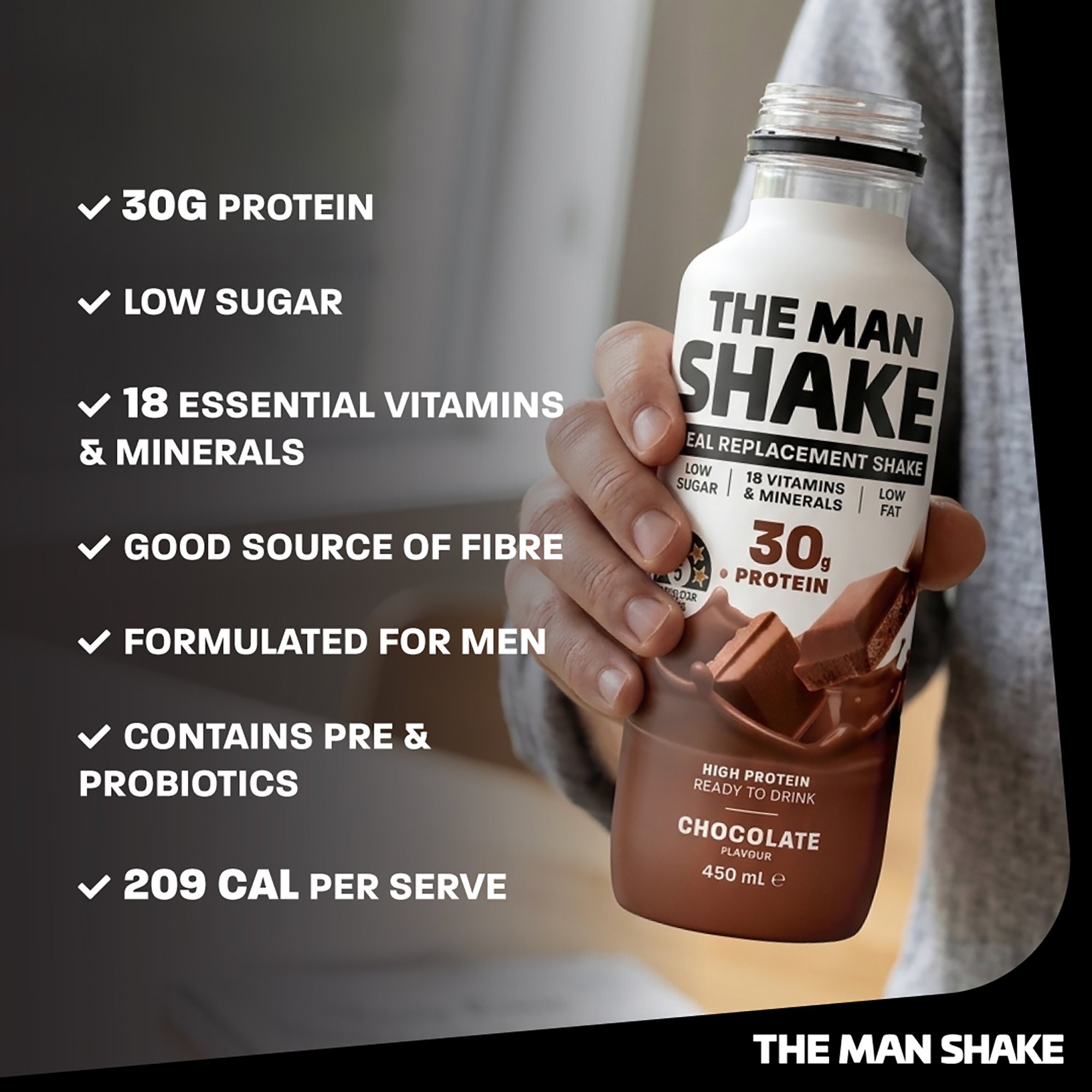 The Man Shake Meal Replacement Drink Chocolate 450ml - Image 6