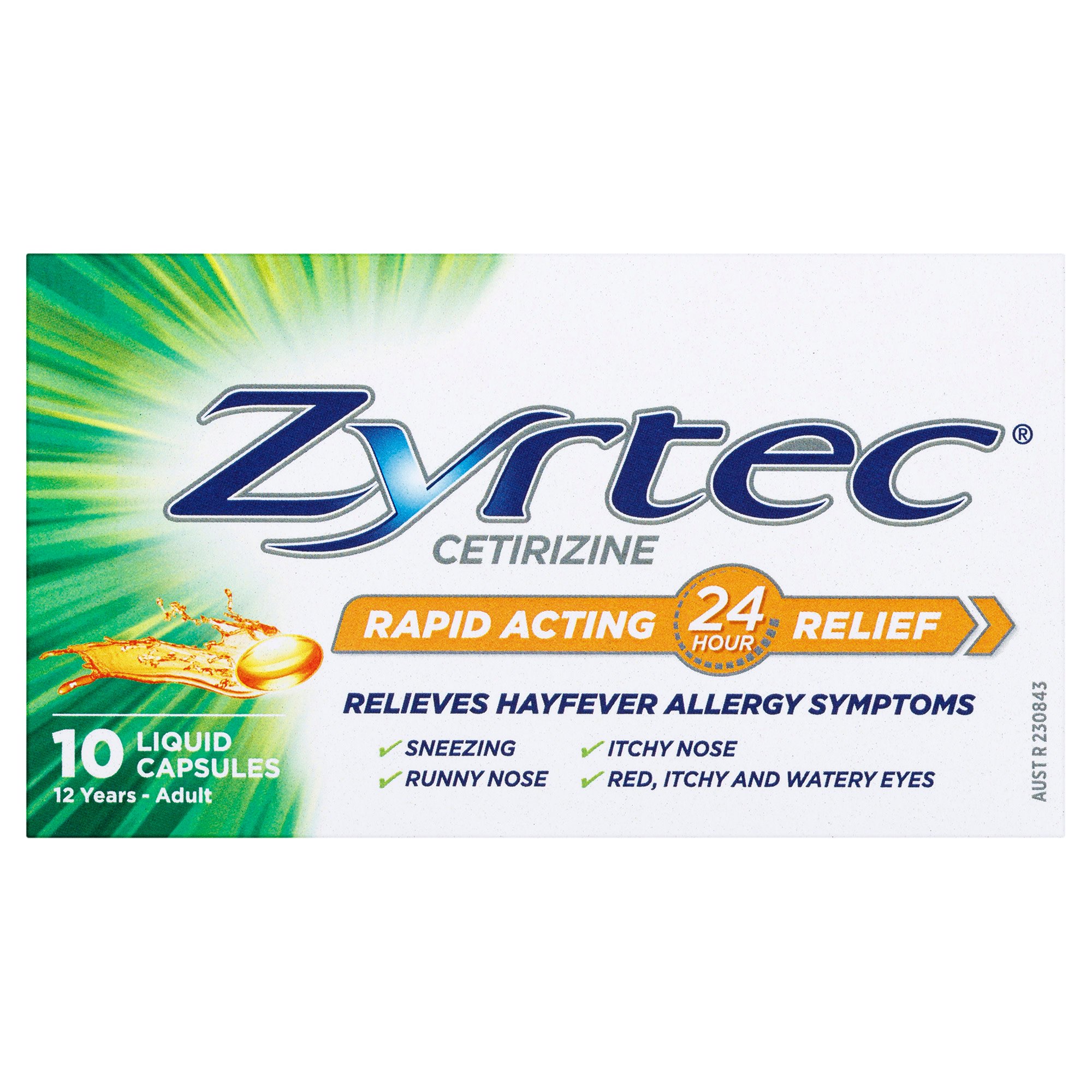 Zyrtec Rapid Acting Hayfever Allergy Relief Antihistamine 10 liquid capsules - Image 1