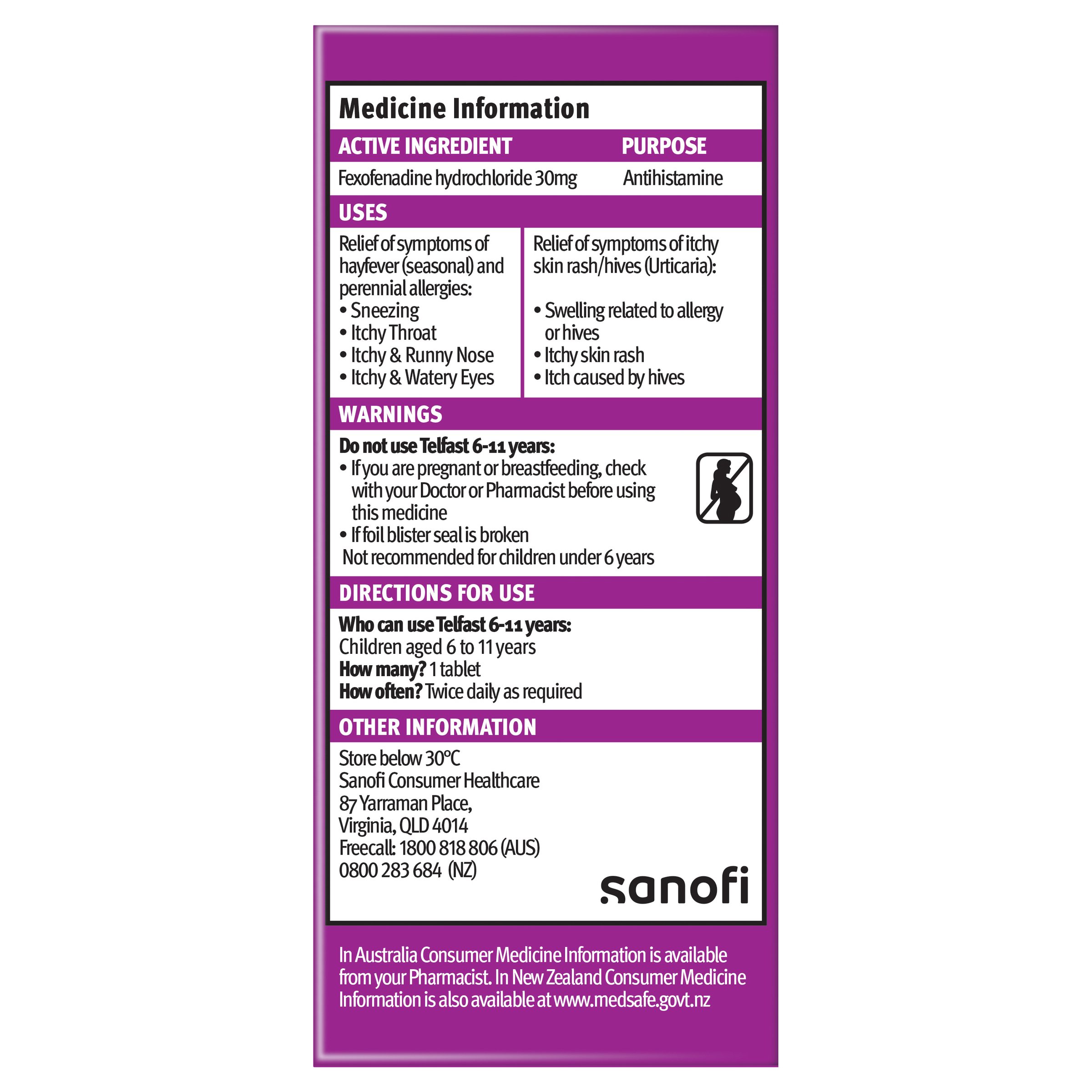 Telfast Kids Tablets 30mg 30 tablets - Image 2