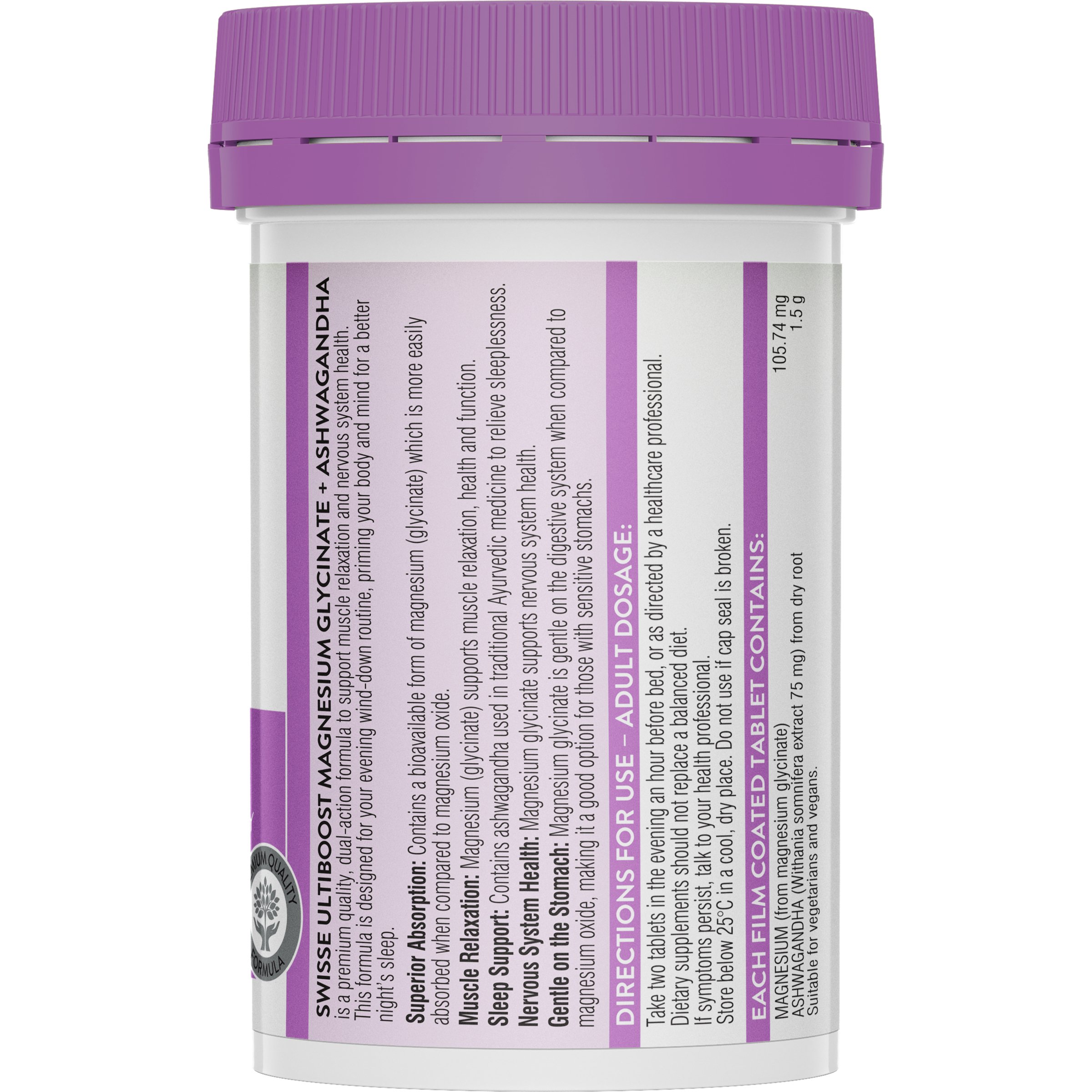 Swisse Ultiboost Magnesium Glycinate + Ashwagandha 60 tablets - Image 2