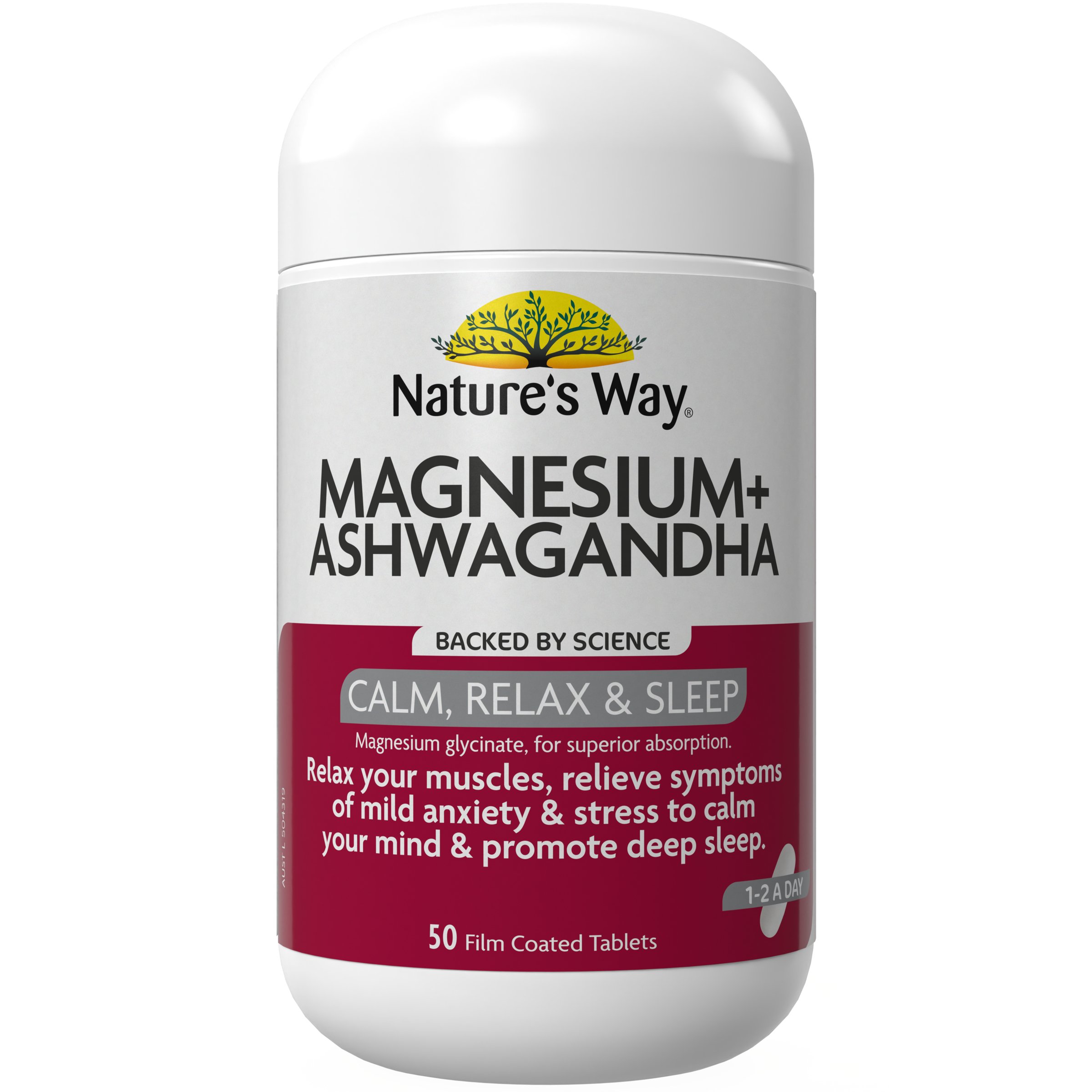 Nature's Way Magnesium + Ashwagandha 50 tablets - Image 1