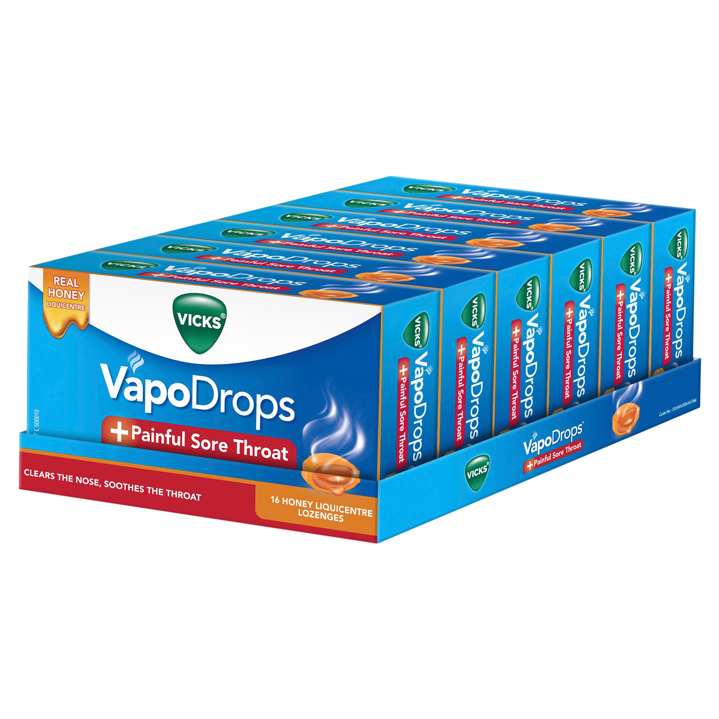 Vicks Vapodrops +Painful Sore Throat Honey Liquicentre 16 Lozenges - Image 5