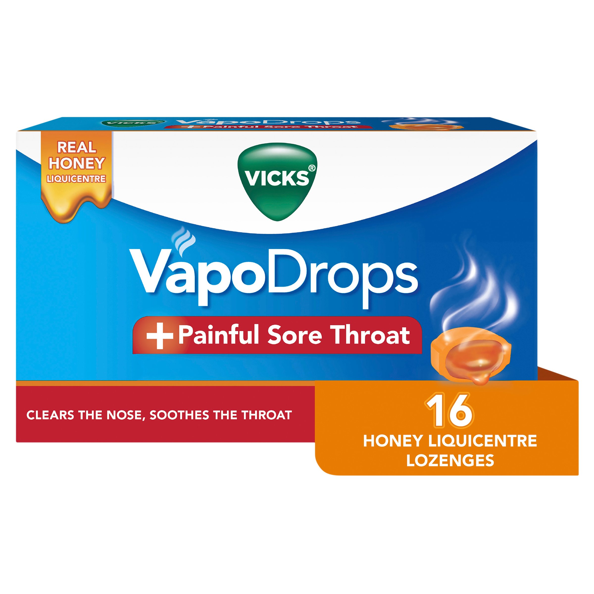 Vicks Vapodrops +Painful Sore Throat Honey Liquicentre 16 Lozenges - Image 6