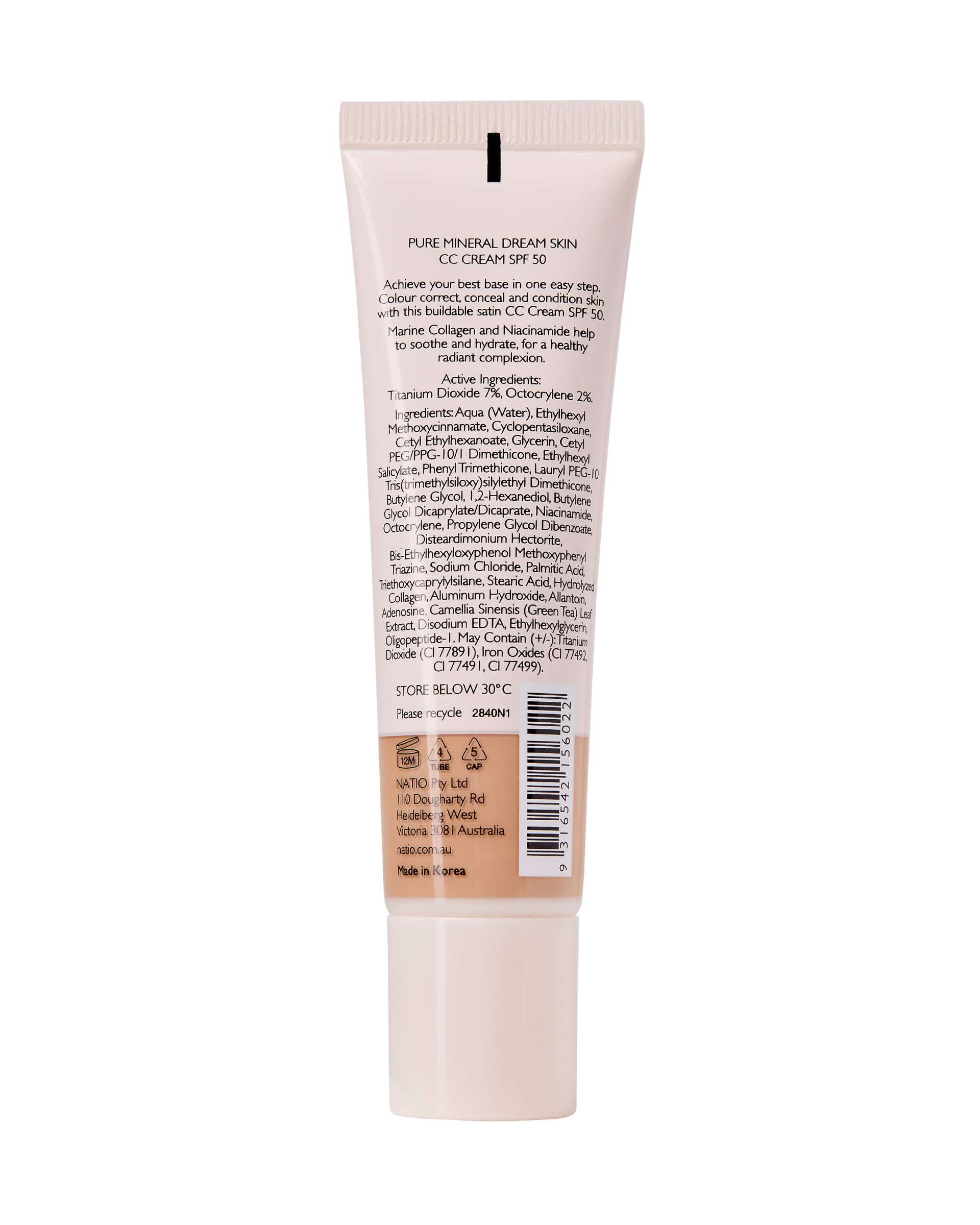 Natio Pure Mineral Skin CC Cream SPF 50 - Almond 30ml - Image 2