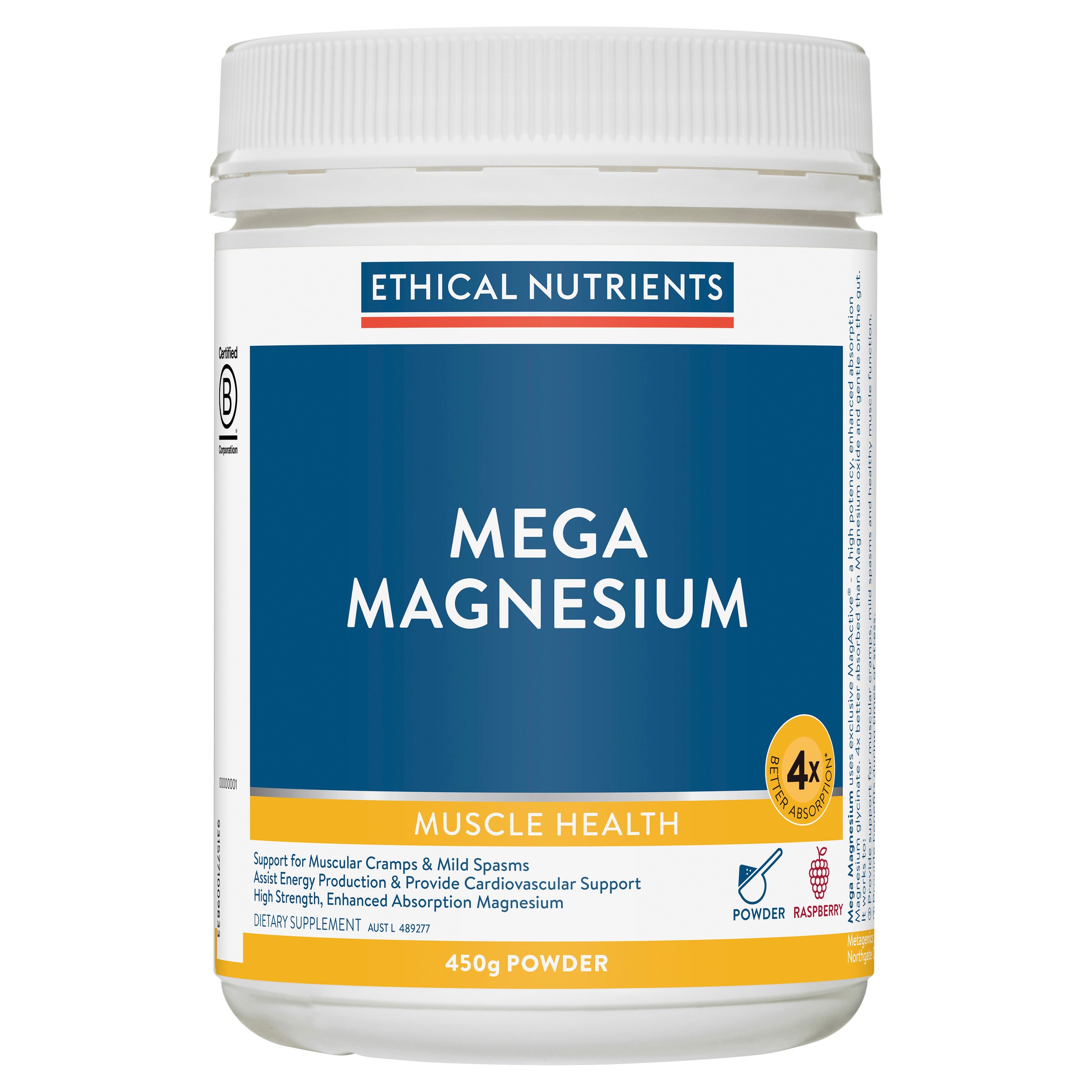 Ethical Nutrients Mega Magnesium Powder Raspberry 450g - Image 1