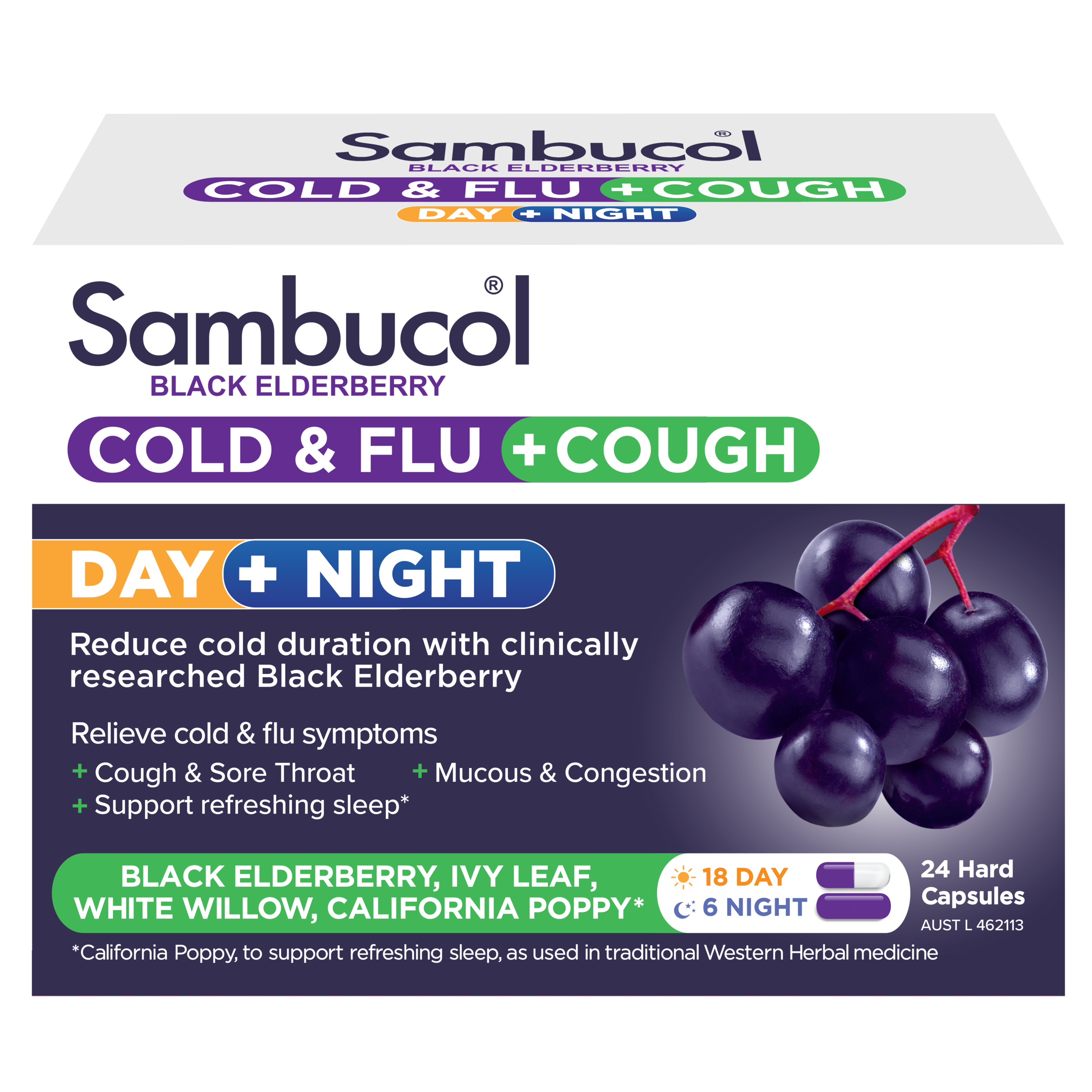 Sambucol Cold + Flu + Cough Day/Night 24 capsules - Image 1