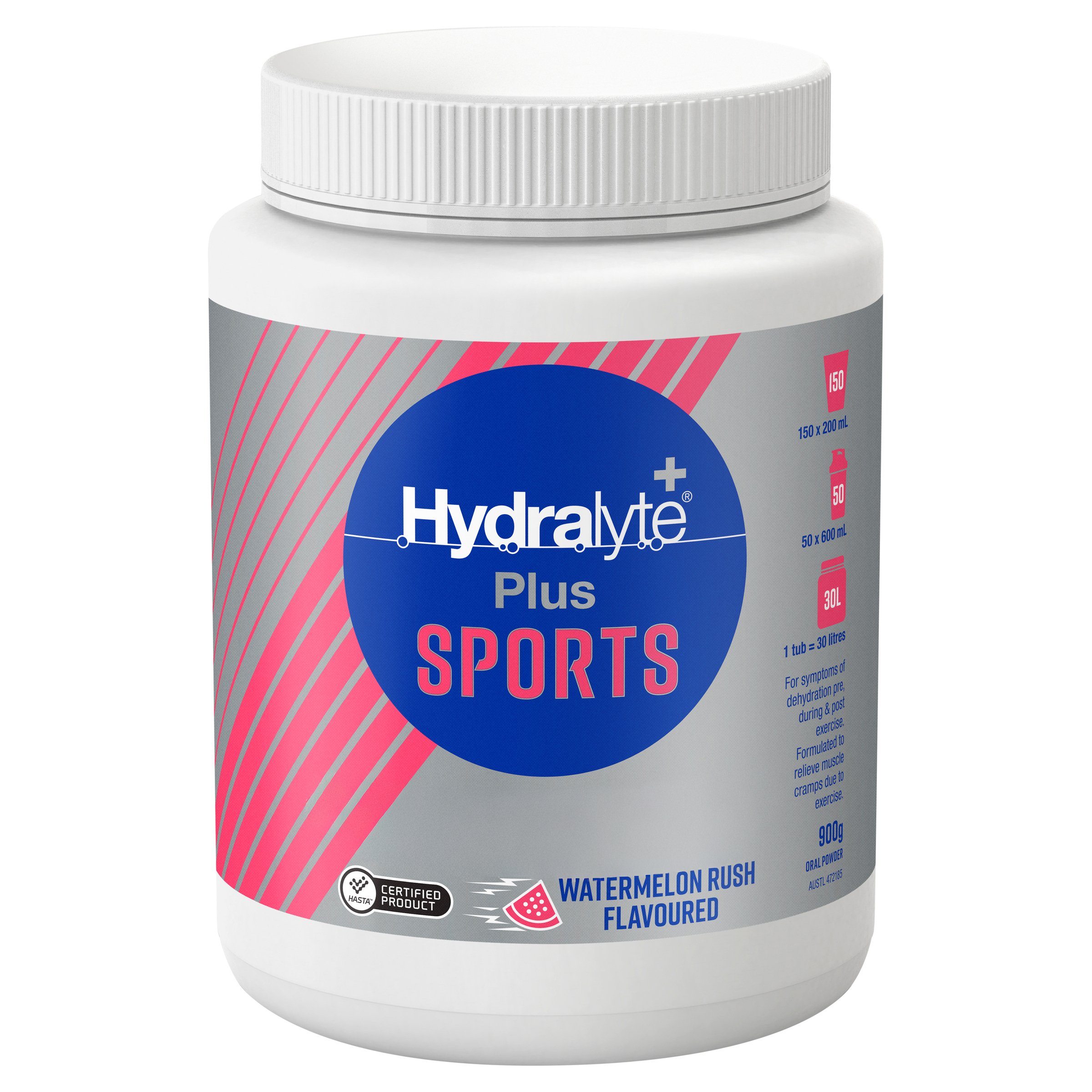 Hydralyte Plus Sports Watermelon Rush Flavoured Powder Tub 900g - Image 4