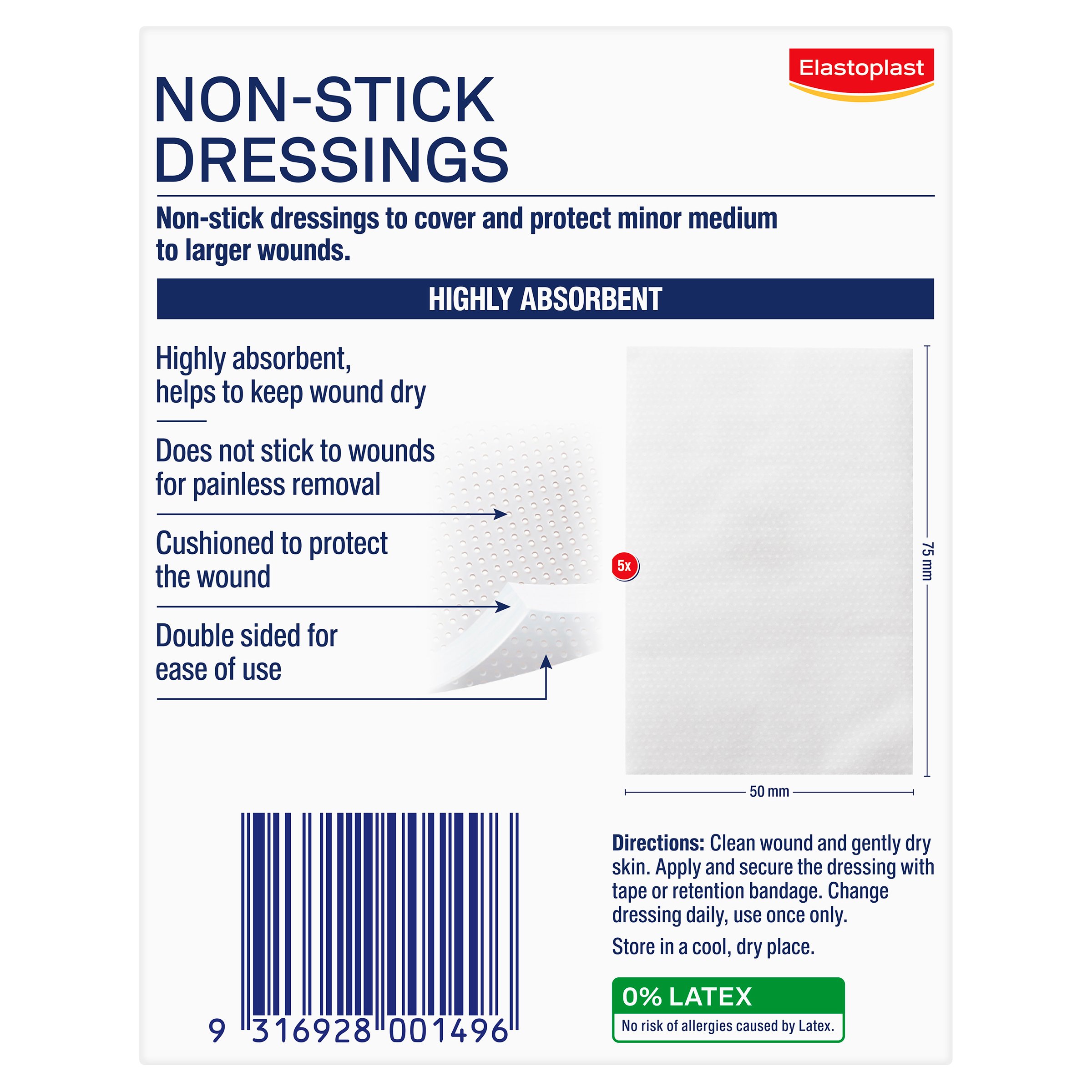 Elastoplast Non-Stick Dressings 5cm X 7.5cm White 5 pack - Image 2
