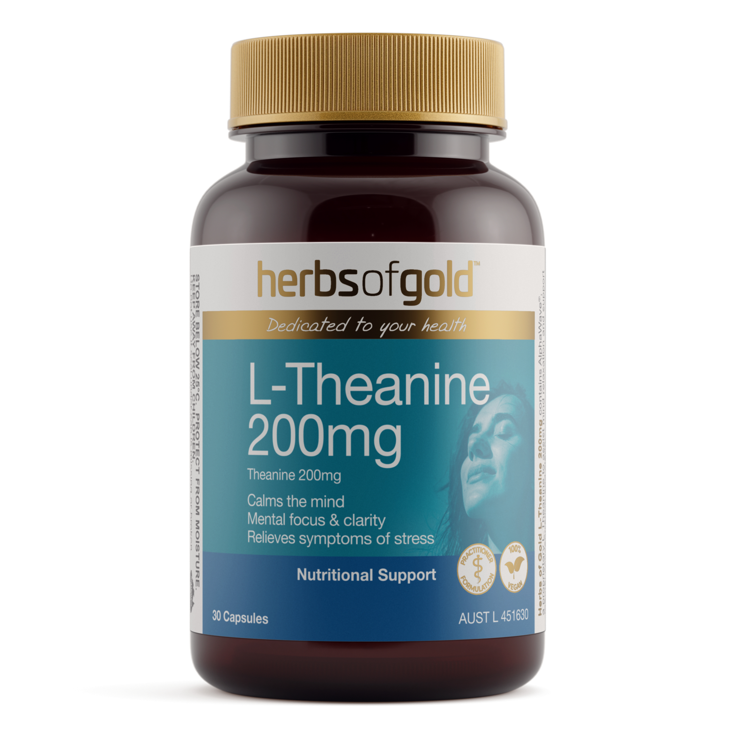 Herbs of Gold L-Theanine 200mg - 30 capsules - Image 1