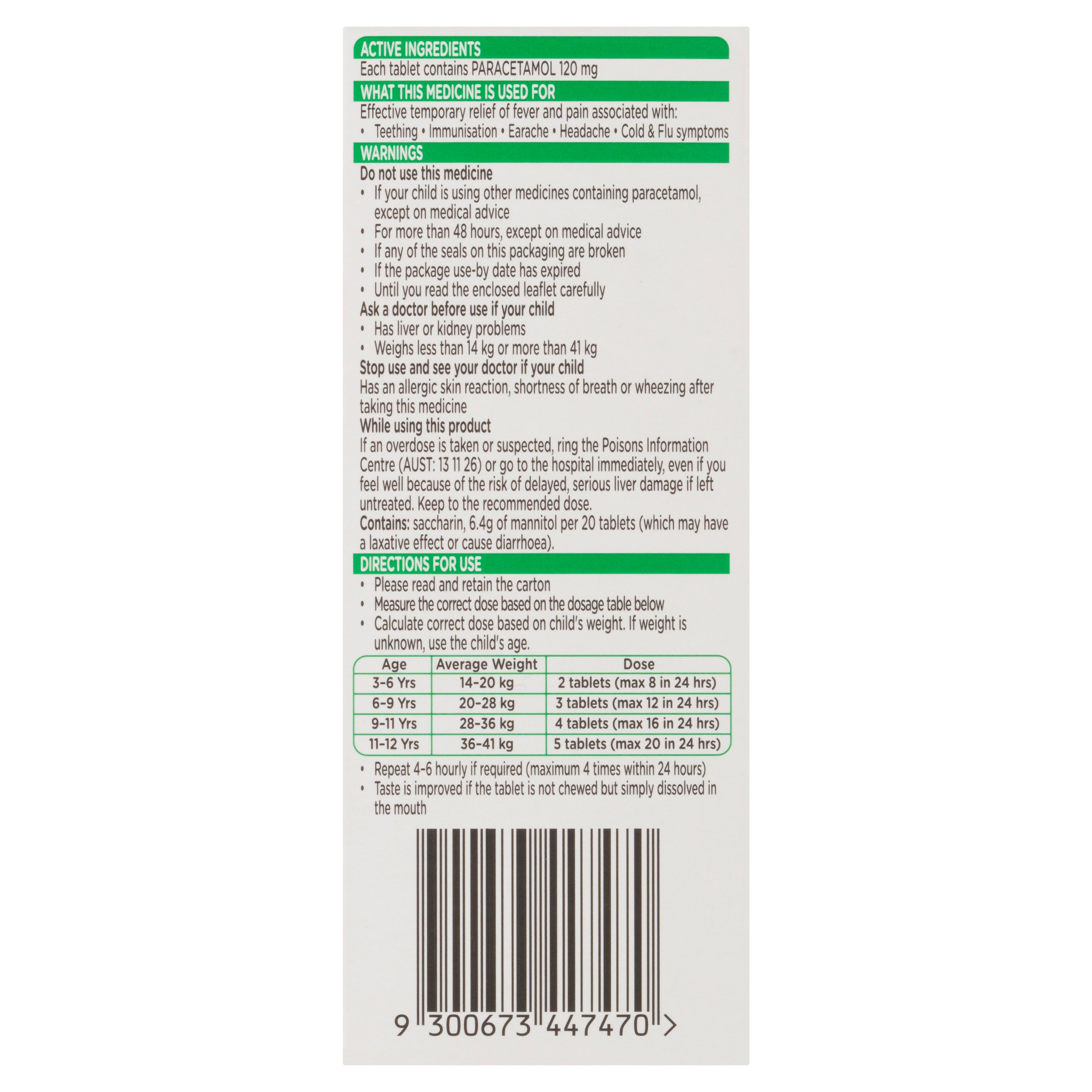 Panadol Children 3+ Years 24 chewable tablets - Image 2