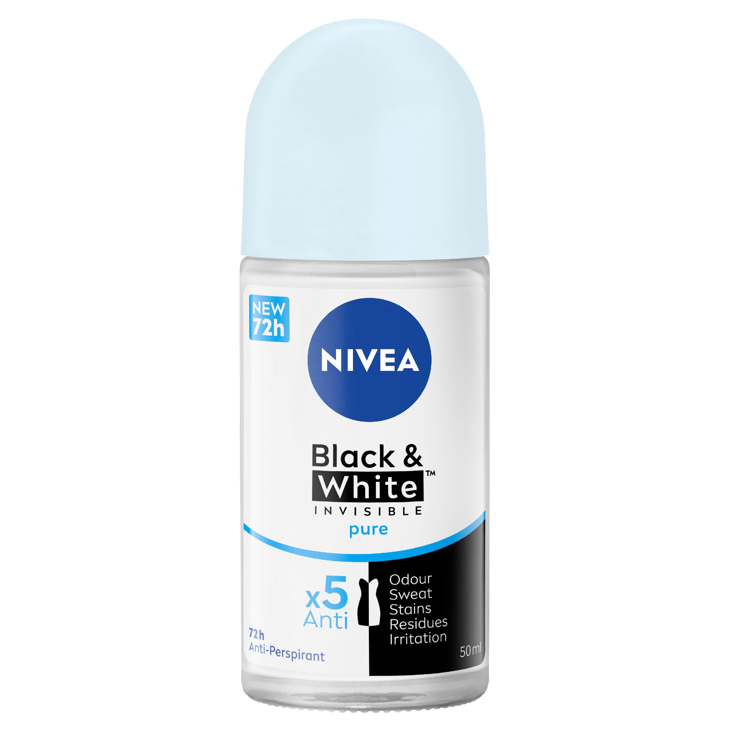 Nivea Deodorant Roll On Invisible Black & White Pure 50ml - Image 1