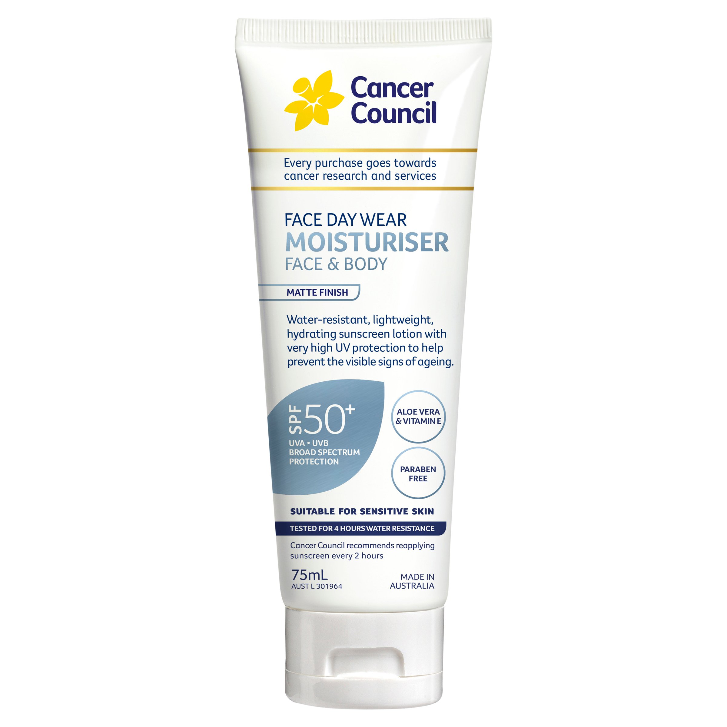 Cancer Council Face Day Wear Moisturiser Matte Invisible 4Hour Water Resistant SPF50+ - 75ml - Image 1