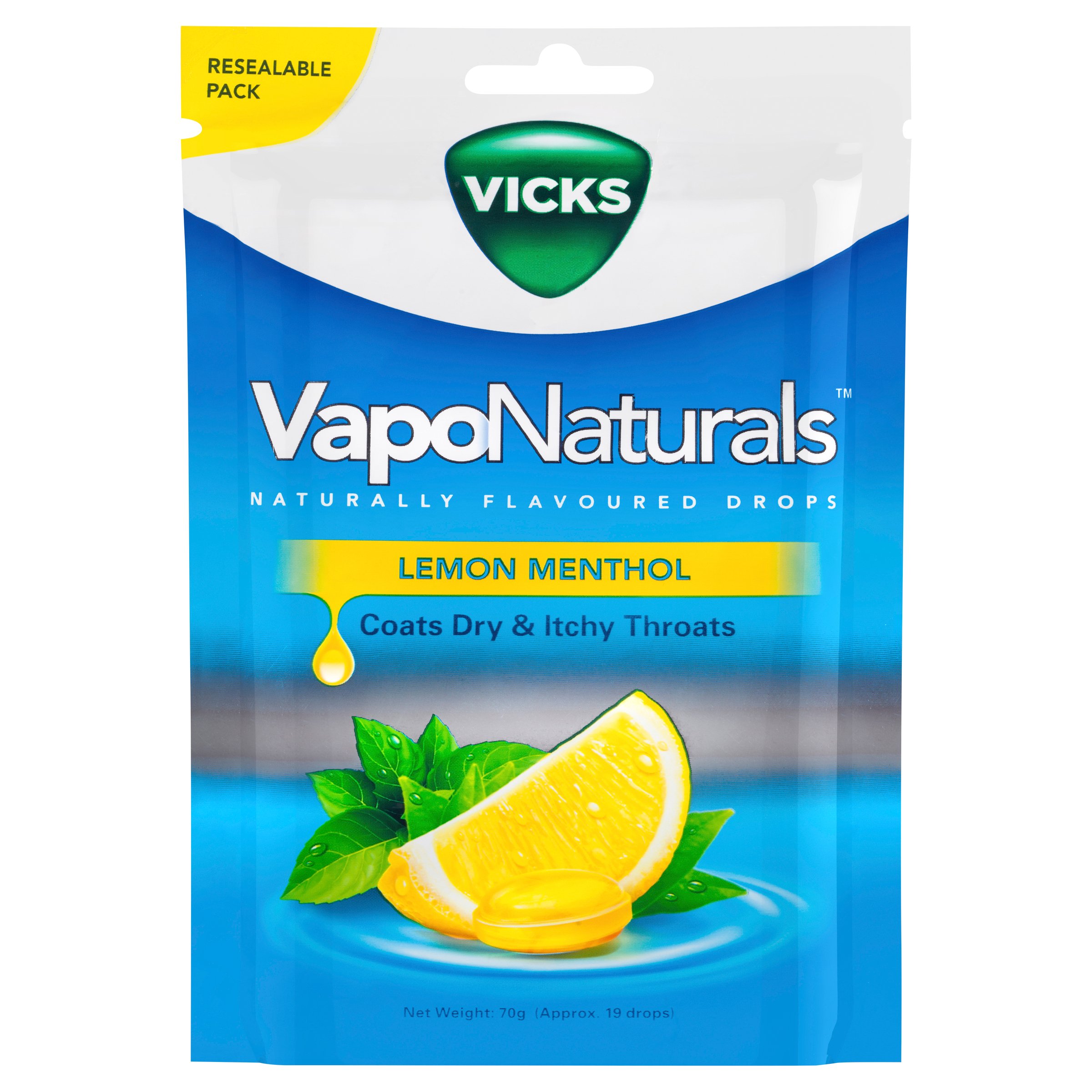 Vicks VapoNaturals Lemon Menthol Drops 19 lozenges - Image 1