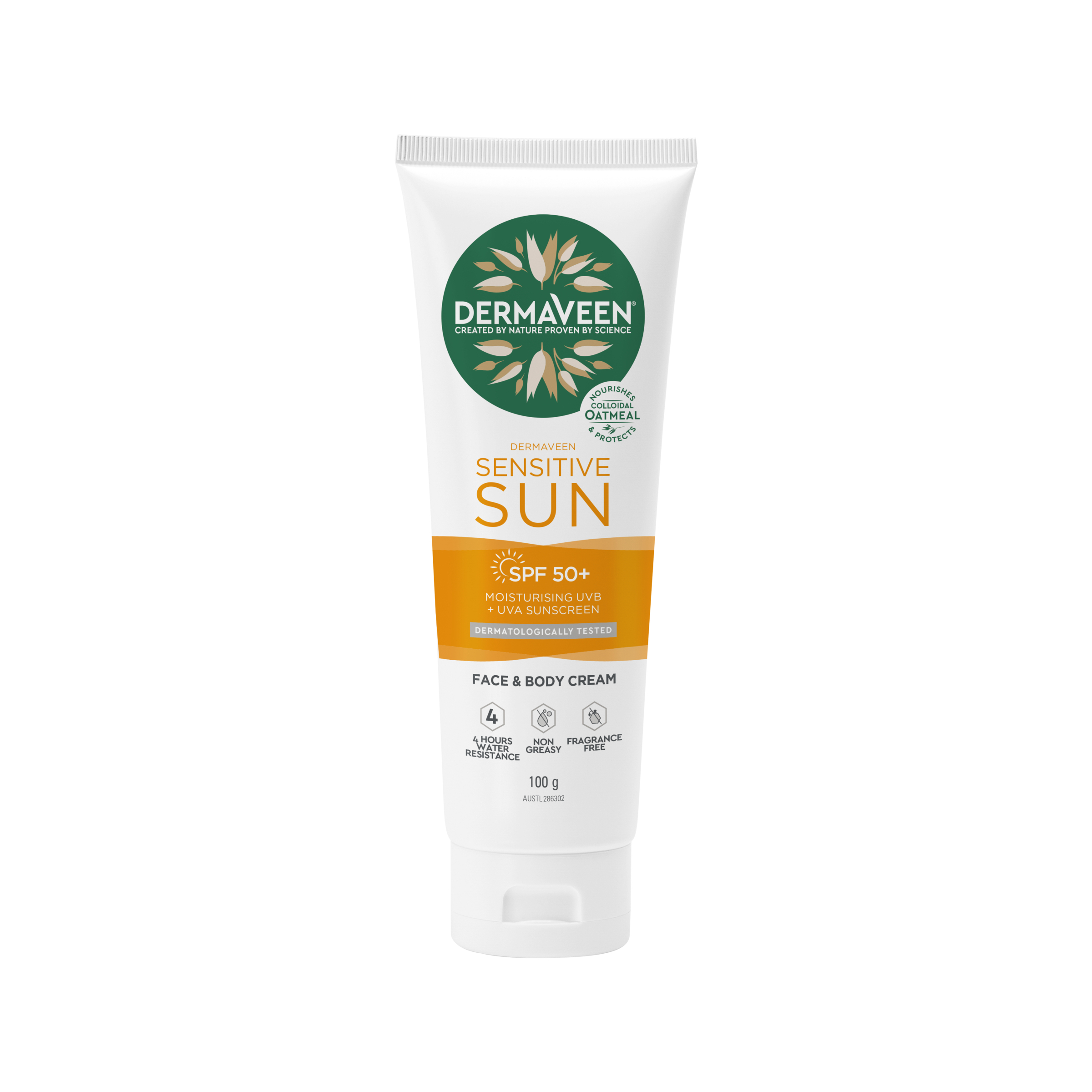Dermaveen Daily Nourish Sun Sensitive SPF50+ Body Moisturiser 100g - Image 1