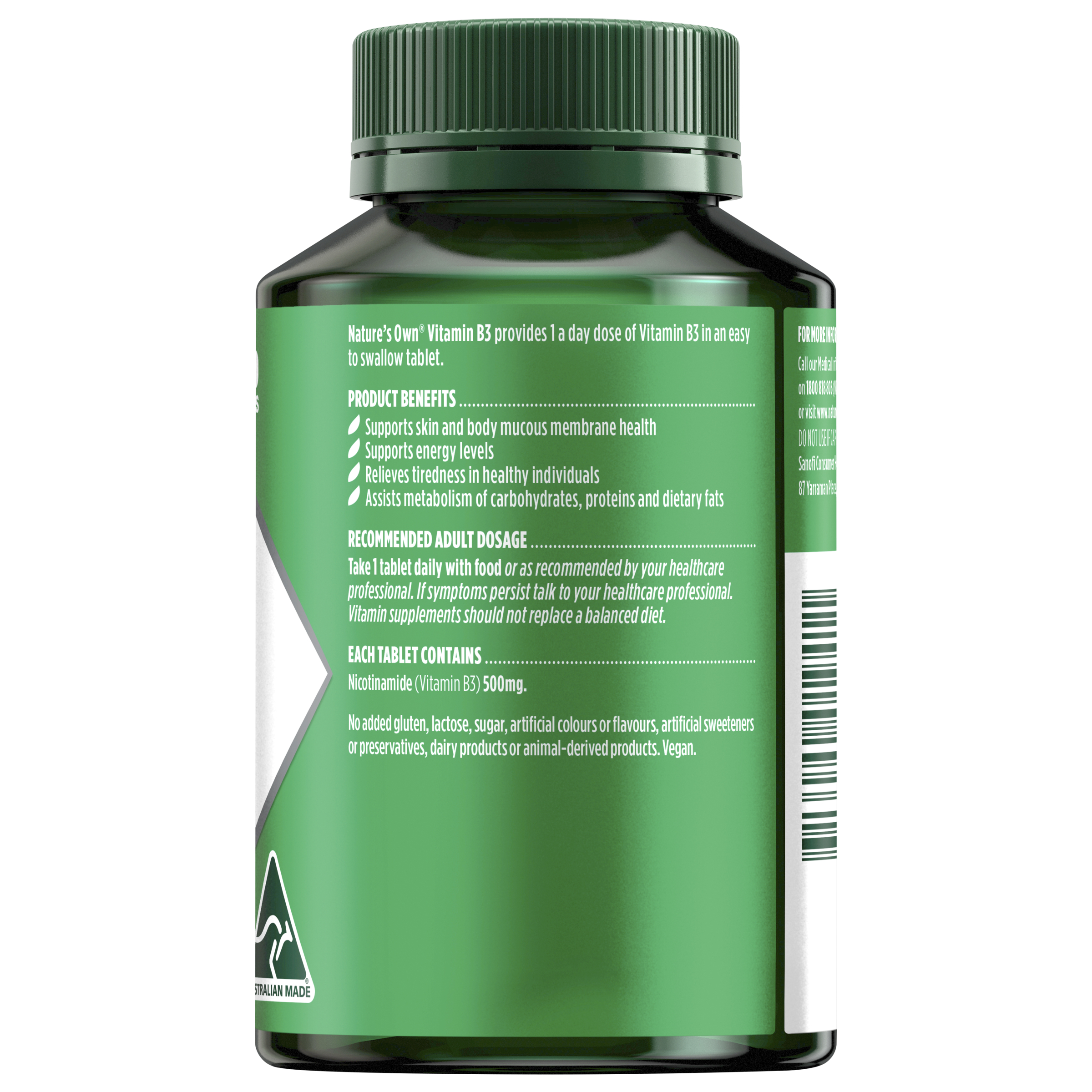 Nature's Own Vitamin B3 500mg 120 tablets - Image 2