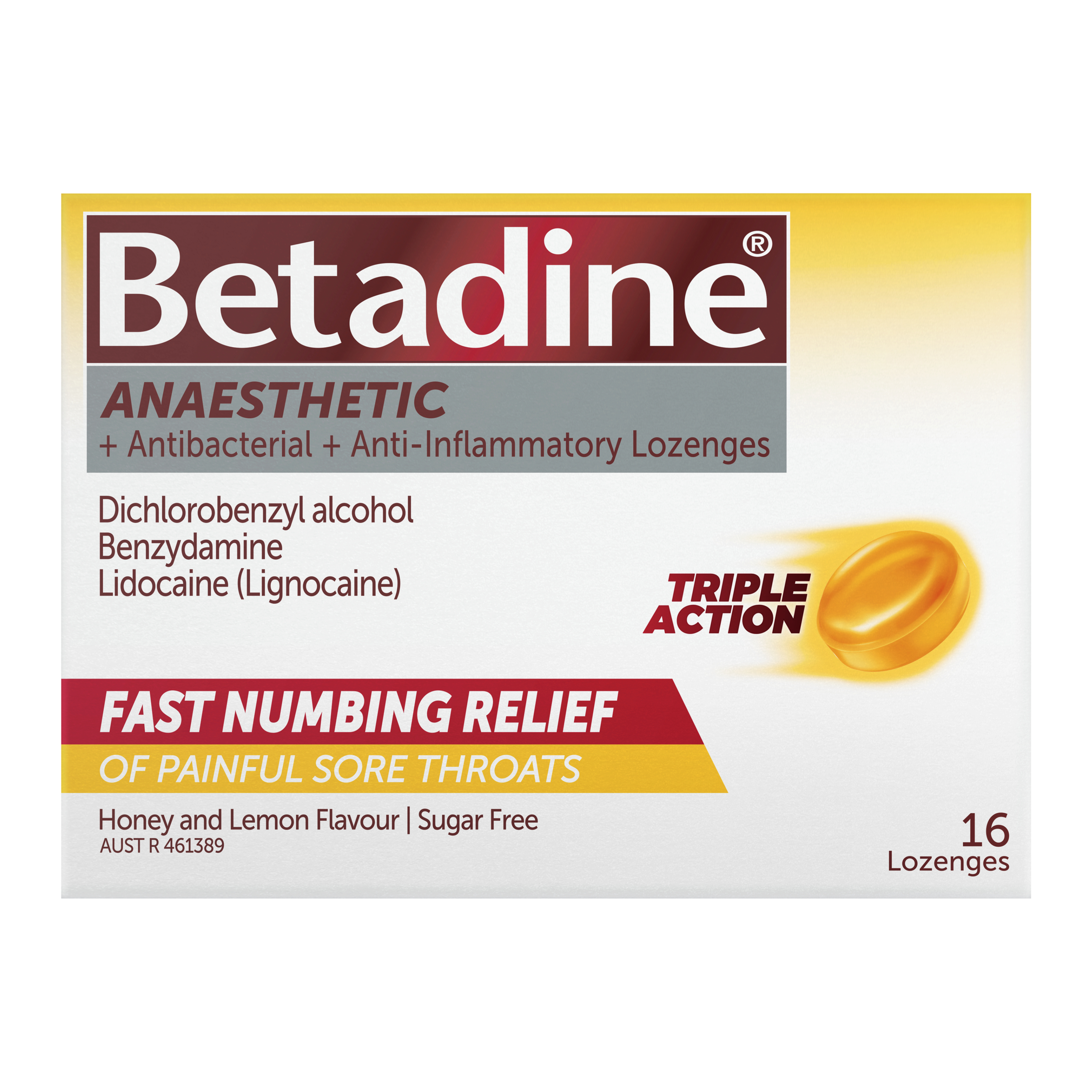 Betadine Anaesthetic + Antibacterial + Anti-Inflammatory - Honey & Lemon 16 lozenge - Image 1
