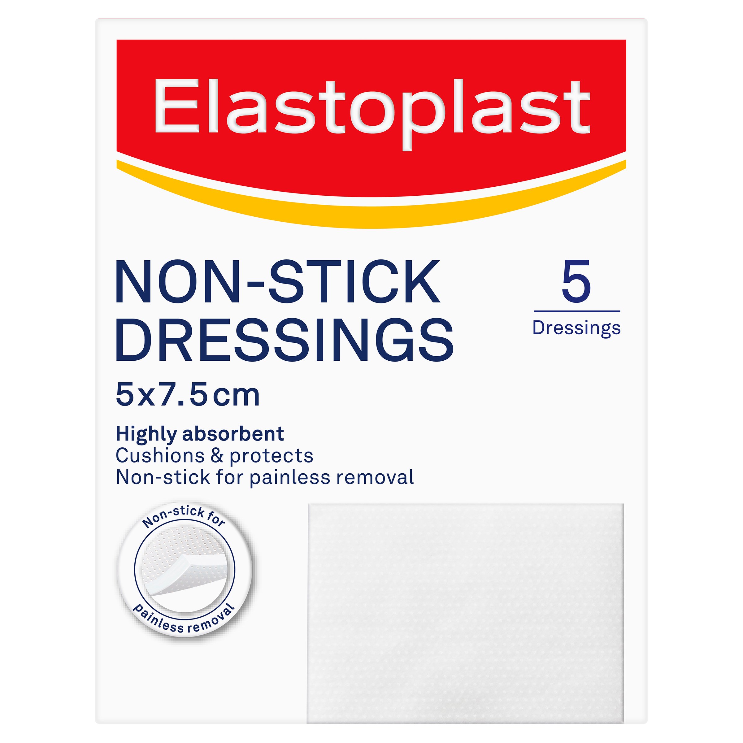 Elastoplast Non-Stick Dressings 5cm X 7.5cm White 5 pack - Image 1