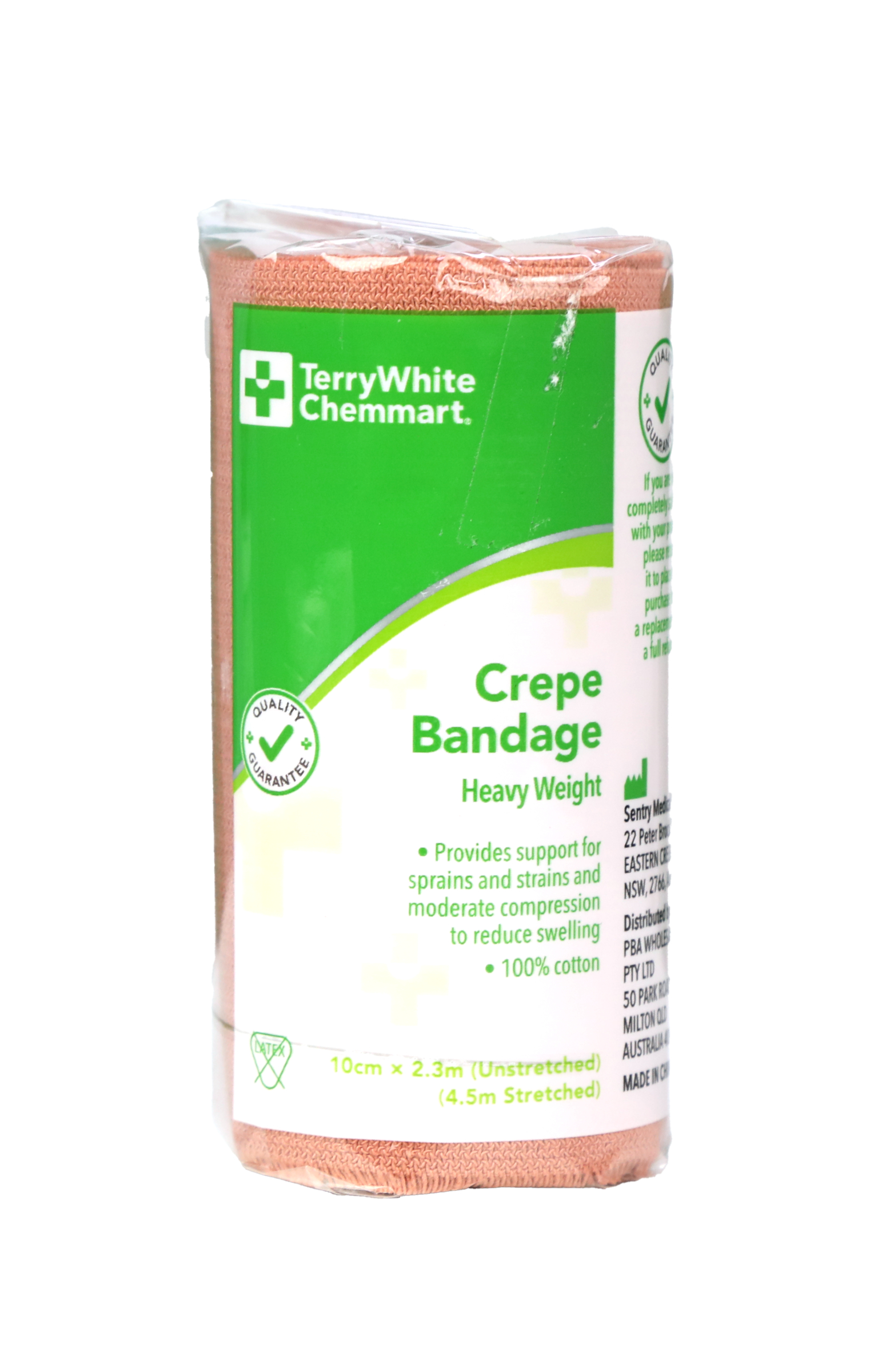 TerryWhite Chemmart Crepe Bandage Heavy Weight 10cm X 2.3M - 1 roll