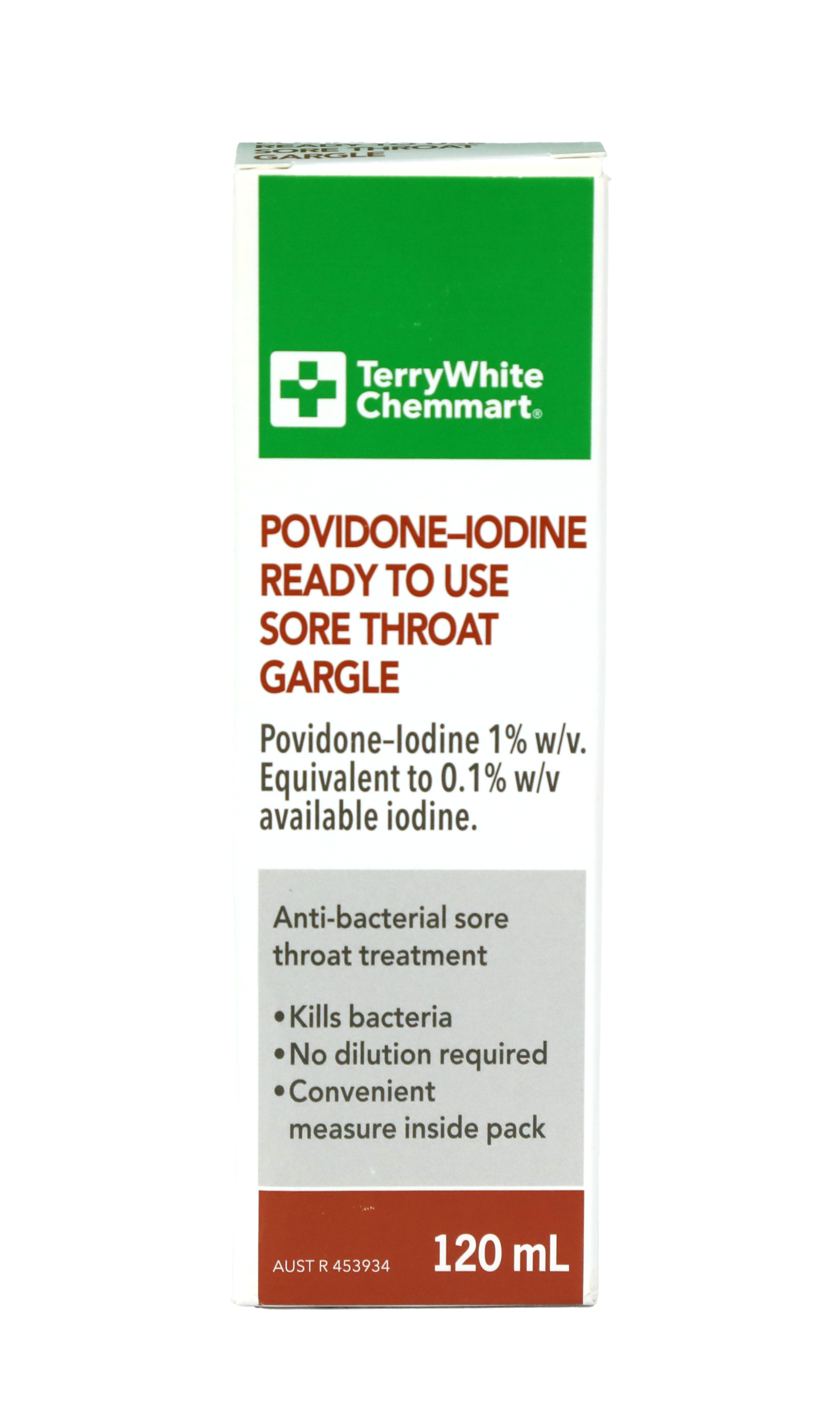 TerryWhite Chemmart Povidone-Iodine Ready To Use Sore Throat Gargle 120ml