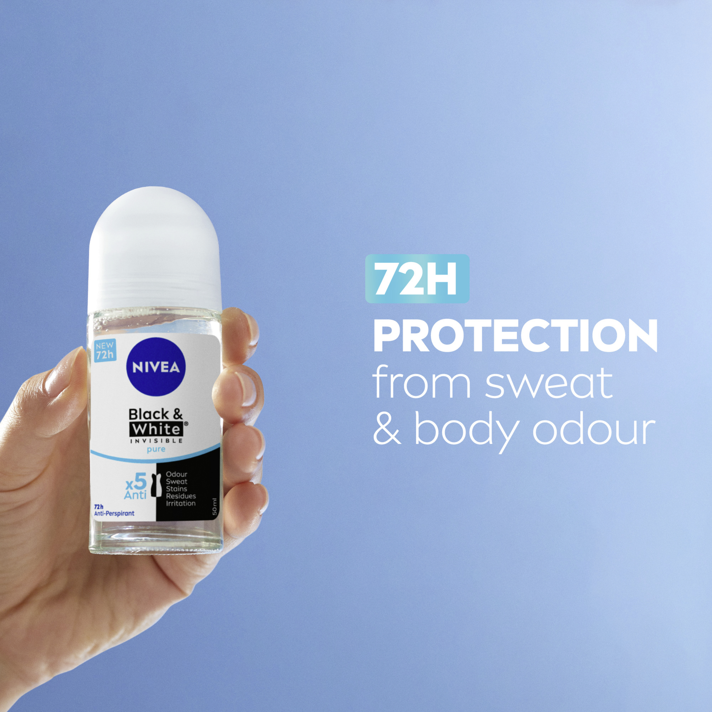 Nivea Deodorant Roll On Invisible Black & White Pure 50ml - Image 4