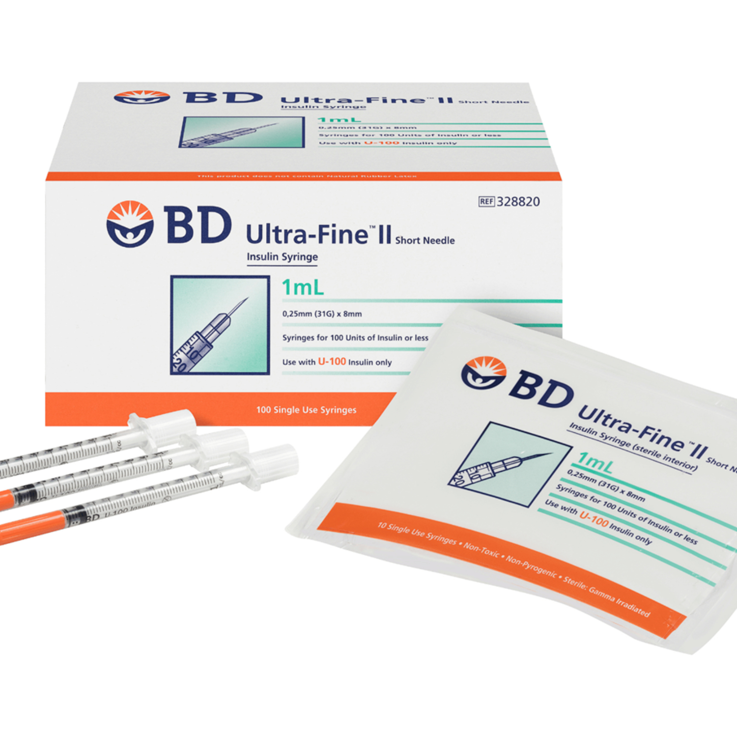 BD Ultra-Fine ll Insulin Syringe 1.0mL 31G x 8mm 100