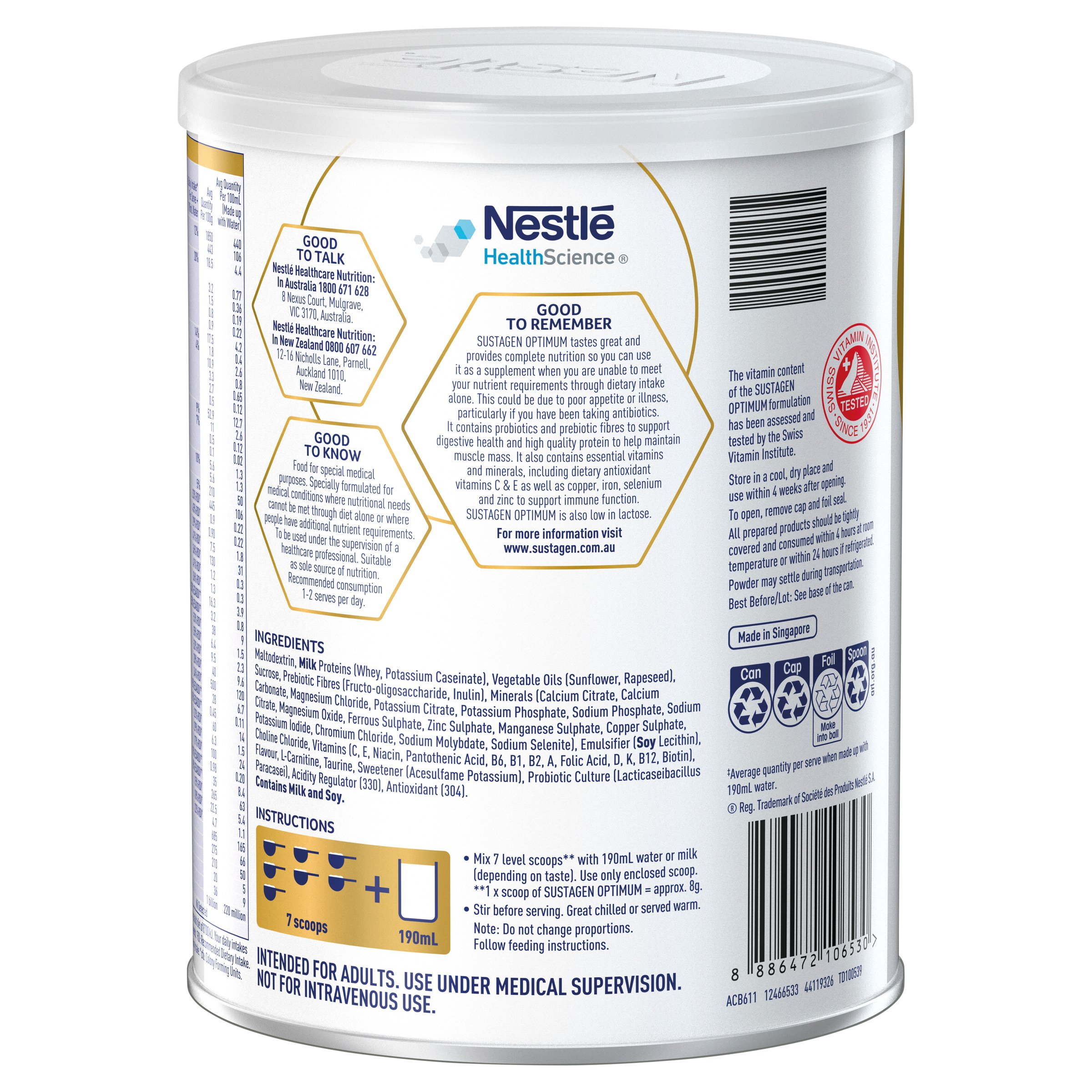 Sustagen Optimum Vanilla Flavour 800g - Image 3