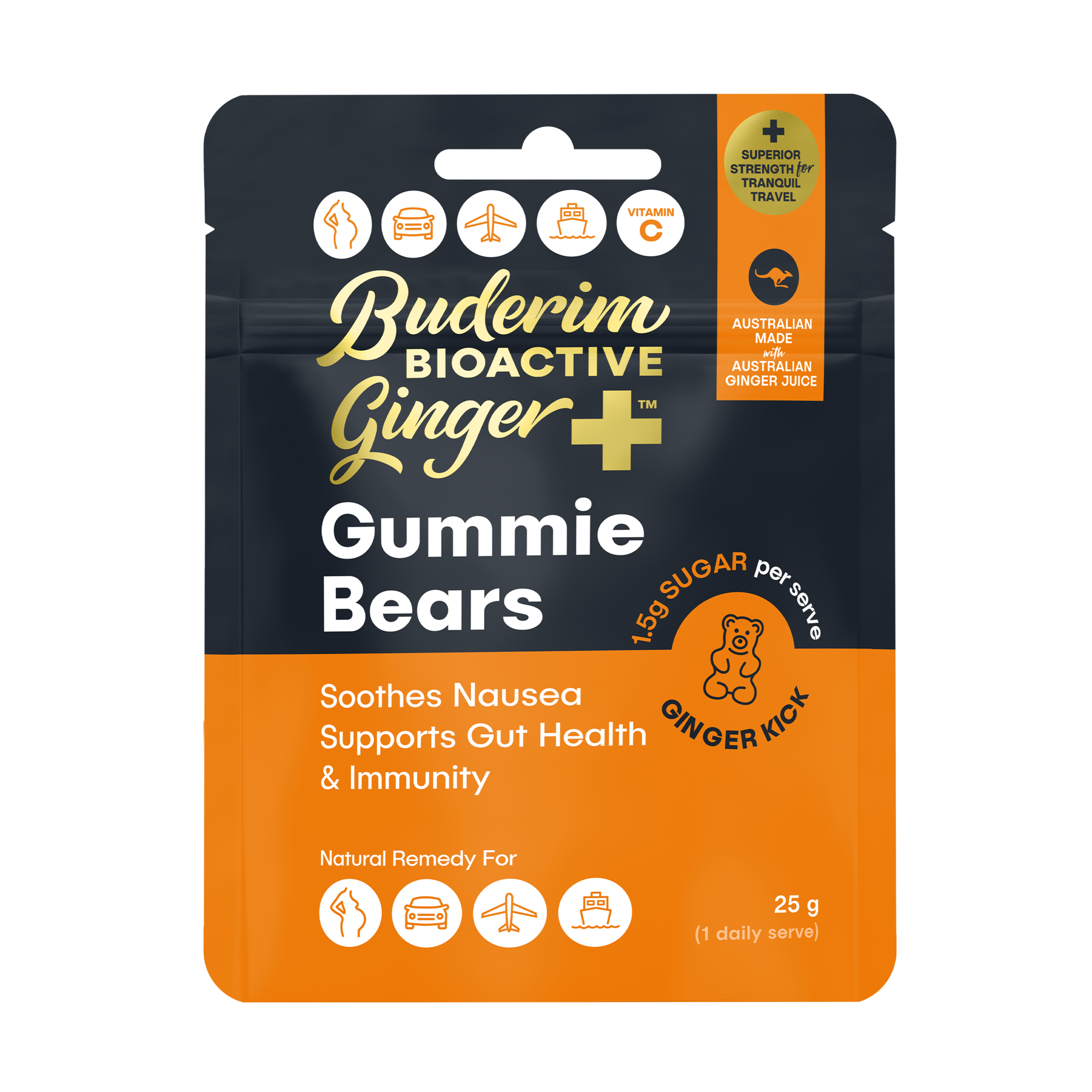 Buderim Bioactive Ginger+ Gummie Bears 25g - Image 1
