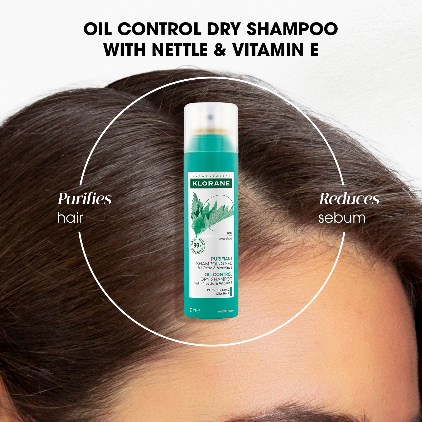 Klorane Oil Control Dry Shampoo With Nettle & Vitamin E - Oily Scalp And Hair 150ml - Image 4