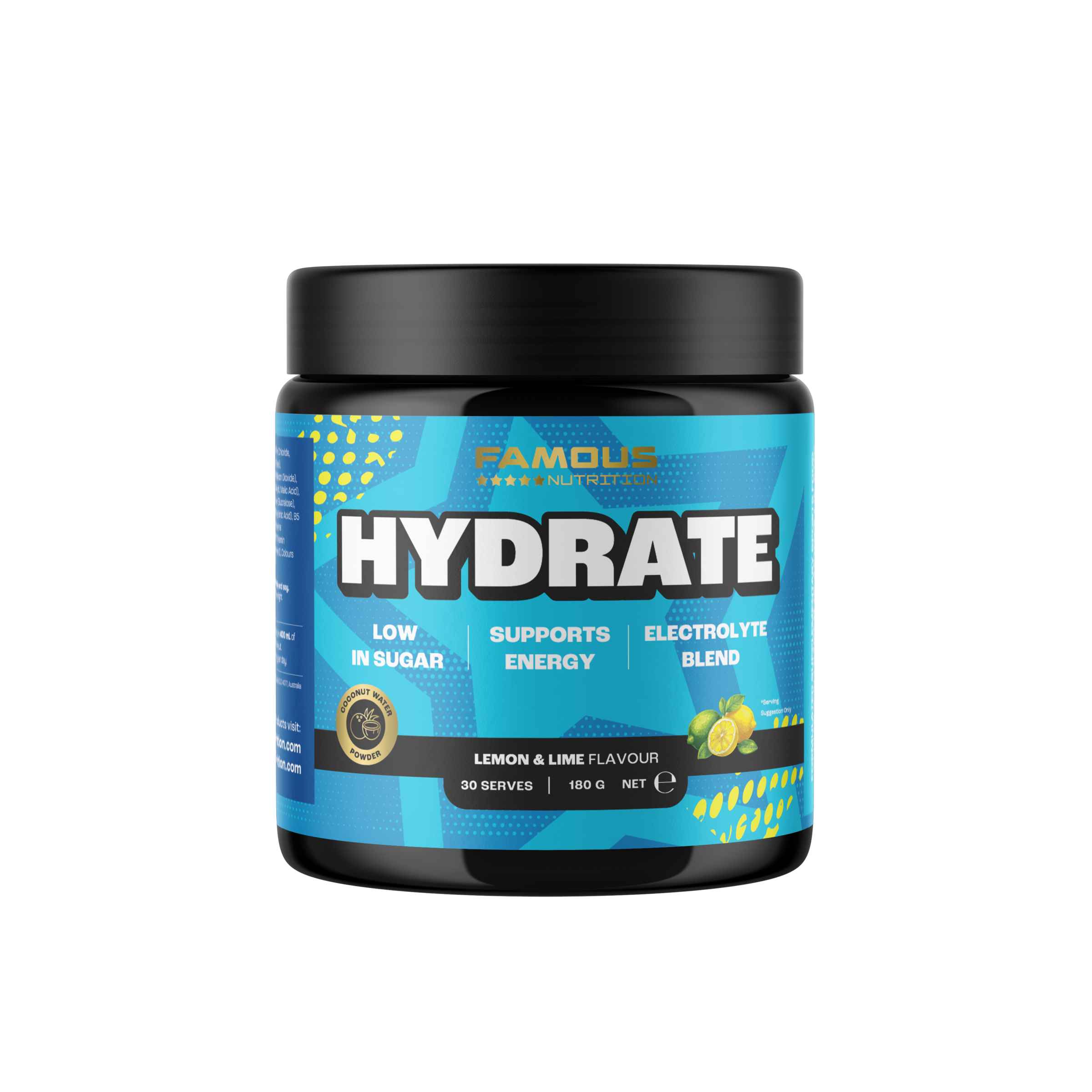 Famous Nutrition Hydrate Lemon & Lime Flavour 180g - Image 1