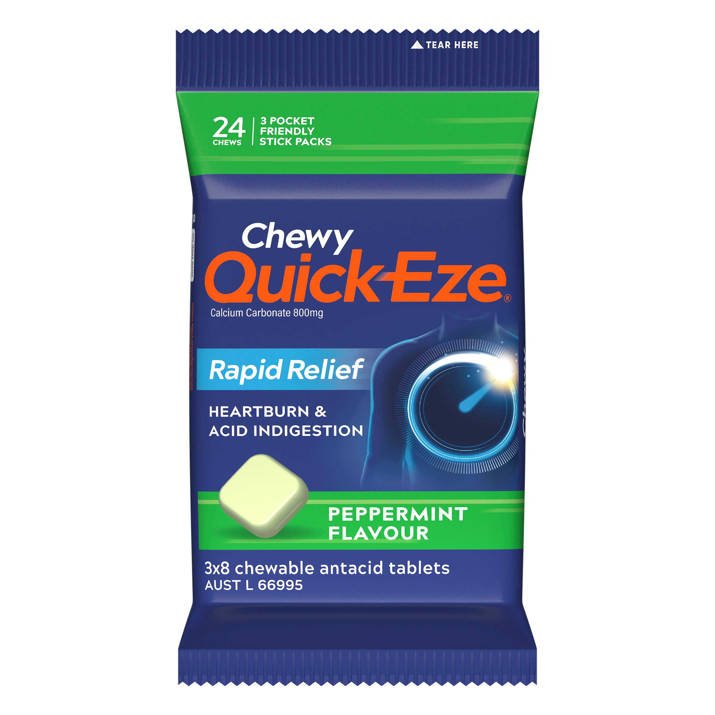 Quick-Eze Heartburn & Indigestion Relief Chewy Peppermint 24 Chewable Tablets - Image 1