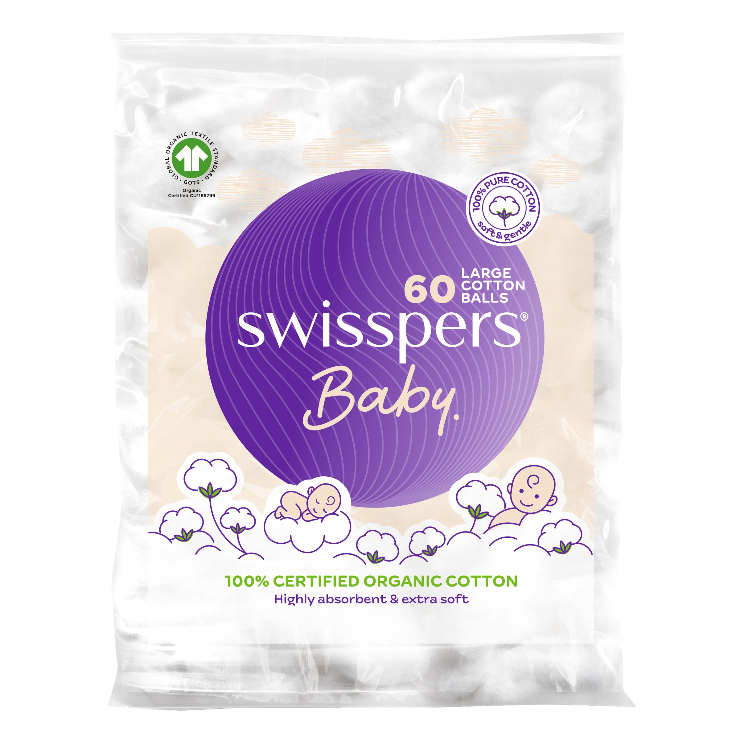 Swisspers Baby Organic Cotton Large Balls 60 pack - Image 1
