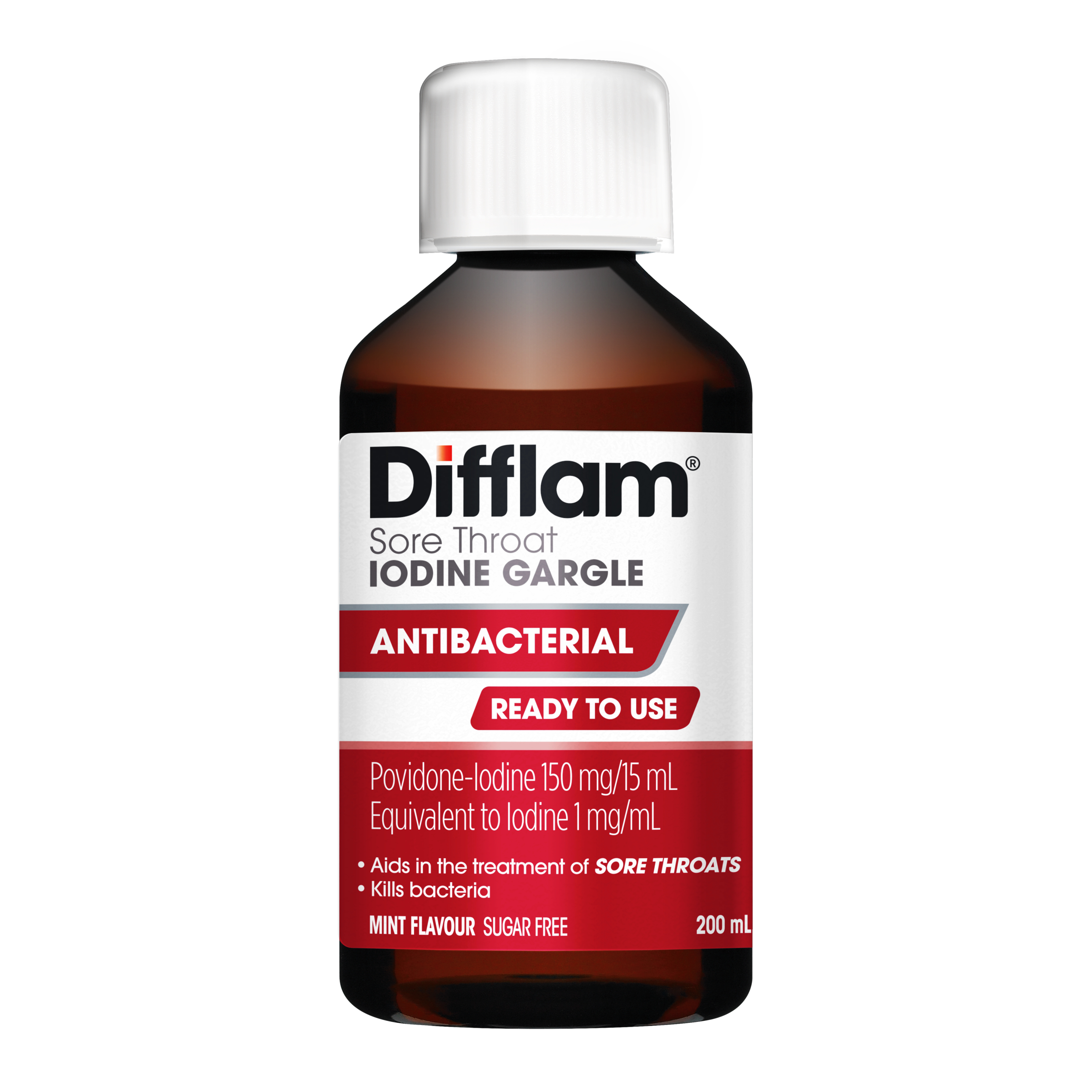 Difflam Ready to Use Sore Throat Iodine Gargle 200ml - Image 10