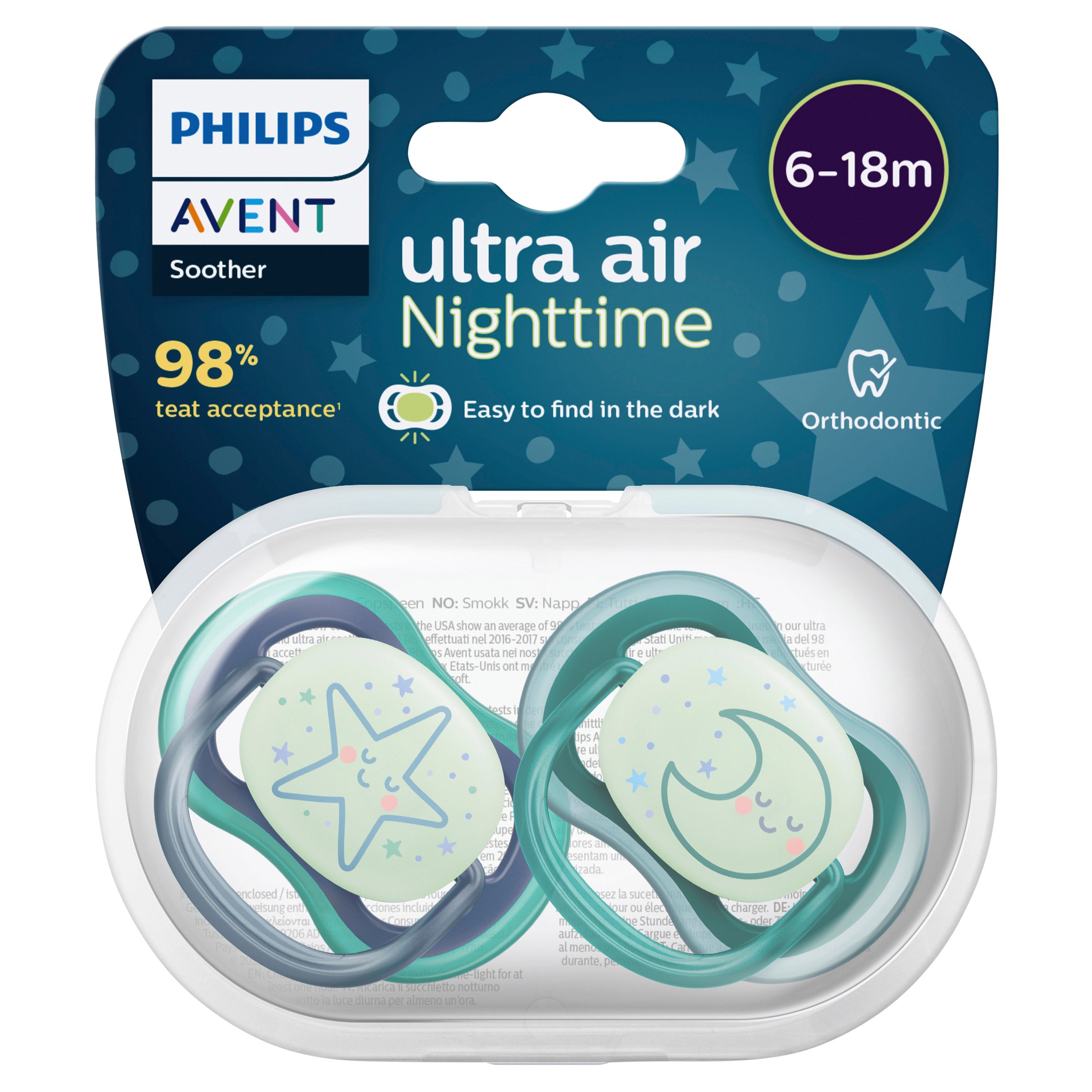 Avent Soother Night Time 6-18 Months 2 pack - Image 1