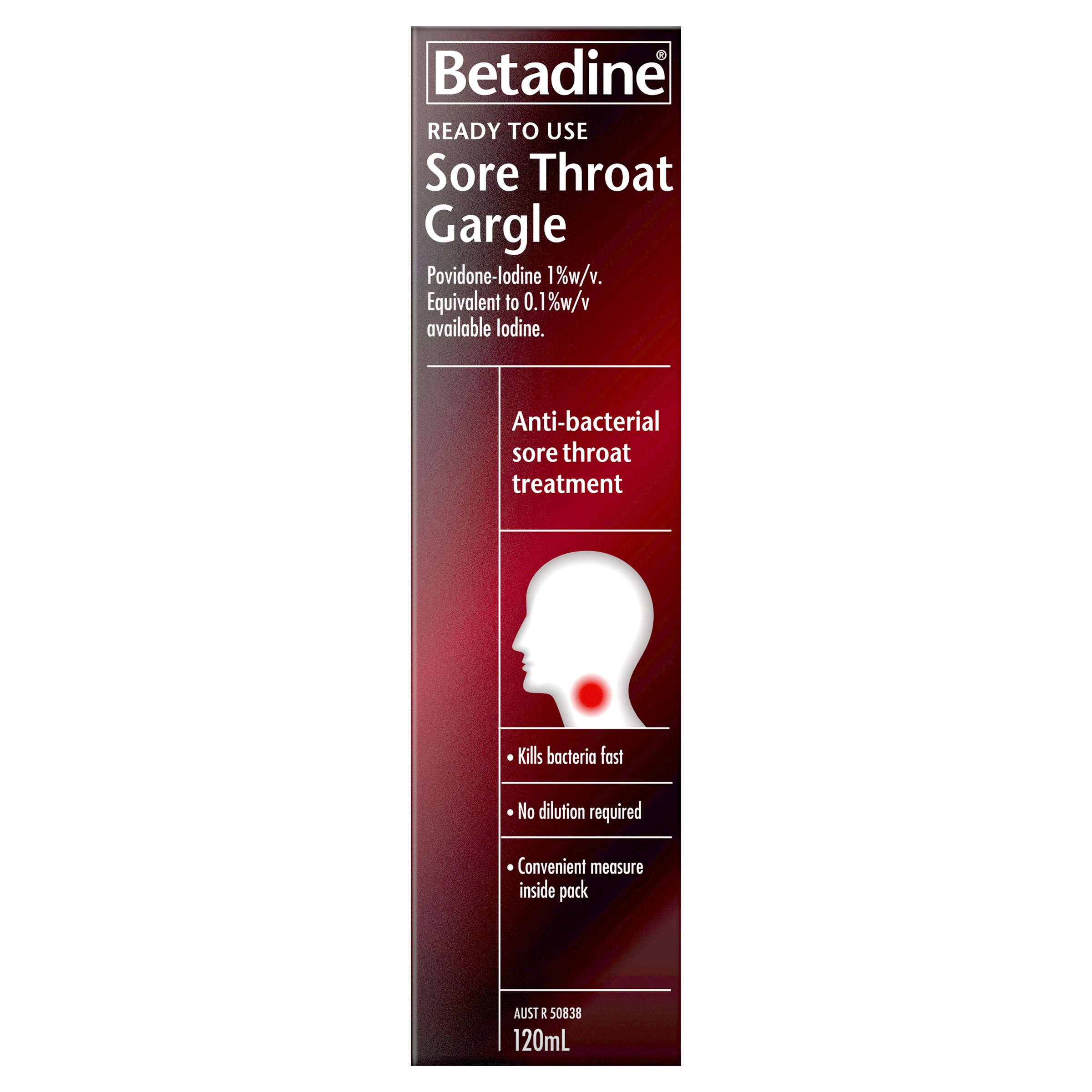 Betadine Sore Throat Gargle Ready To Use 120ml - Image 1
