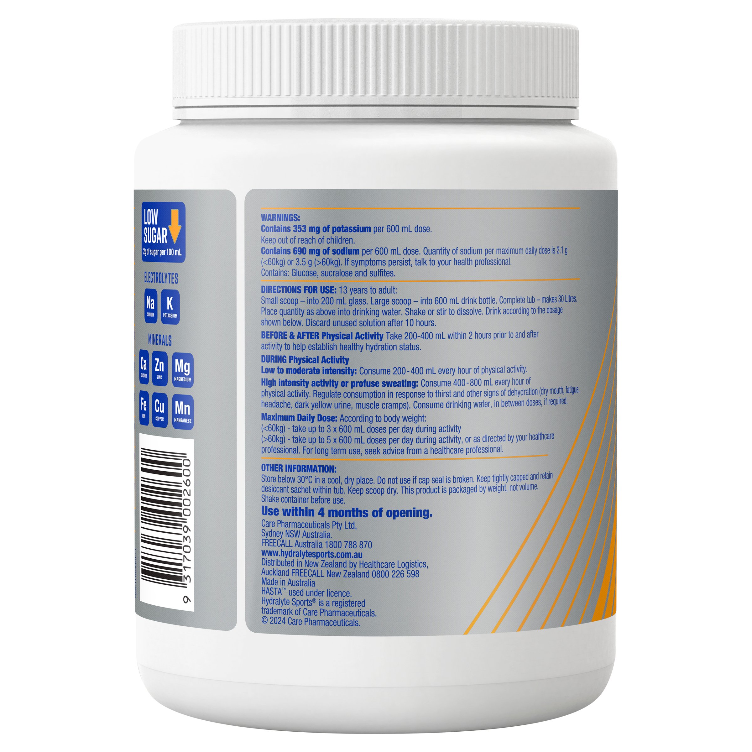 Hydralyte Plus Sports Orange Flavoured Powder Tub 900g - Image 2