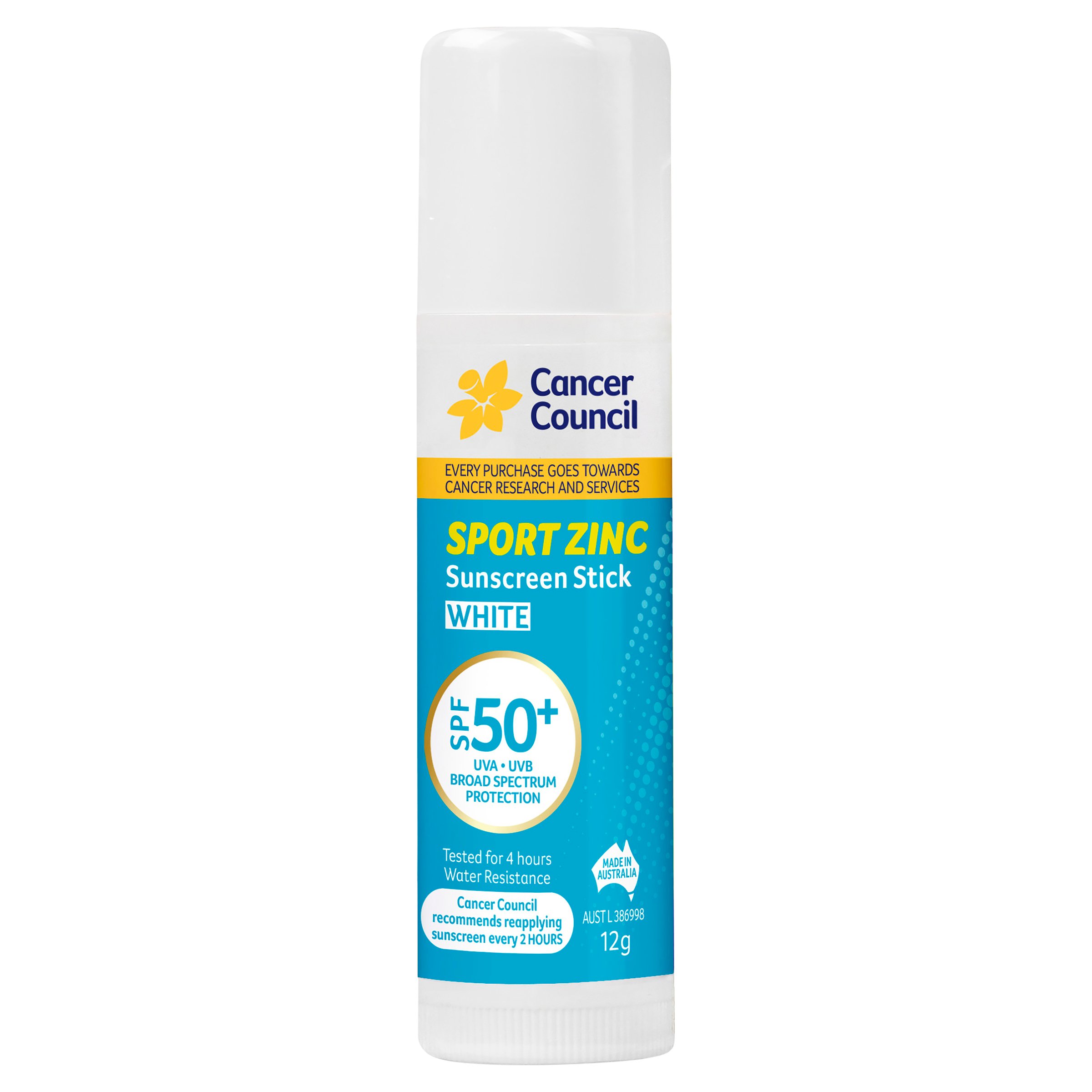 Cancer Council Sport Zinc Sunscreen Stick White SPF50+ 12g - Image 1