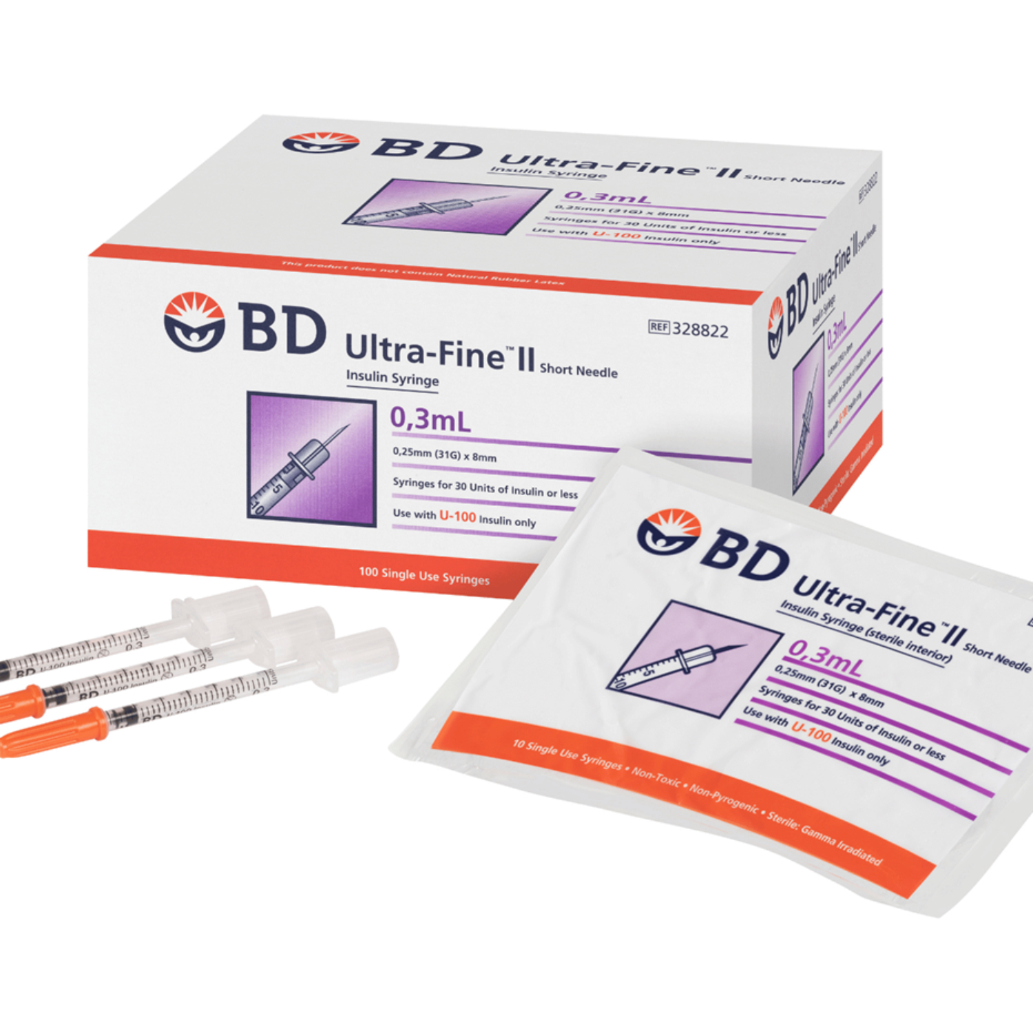 BD Ultra-Fine ll Insulin Syringe 0.3mL 31G x 8mm 100