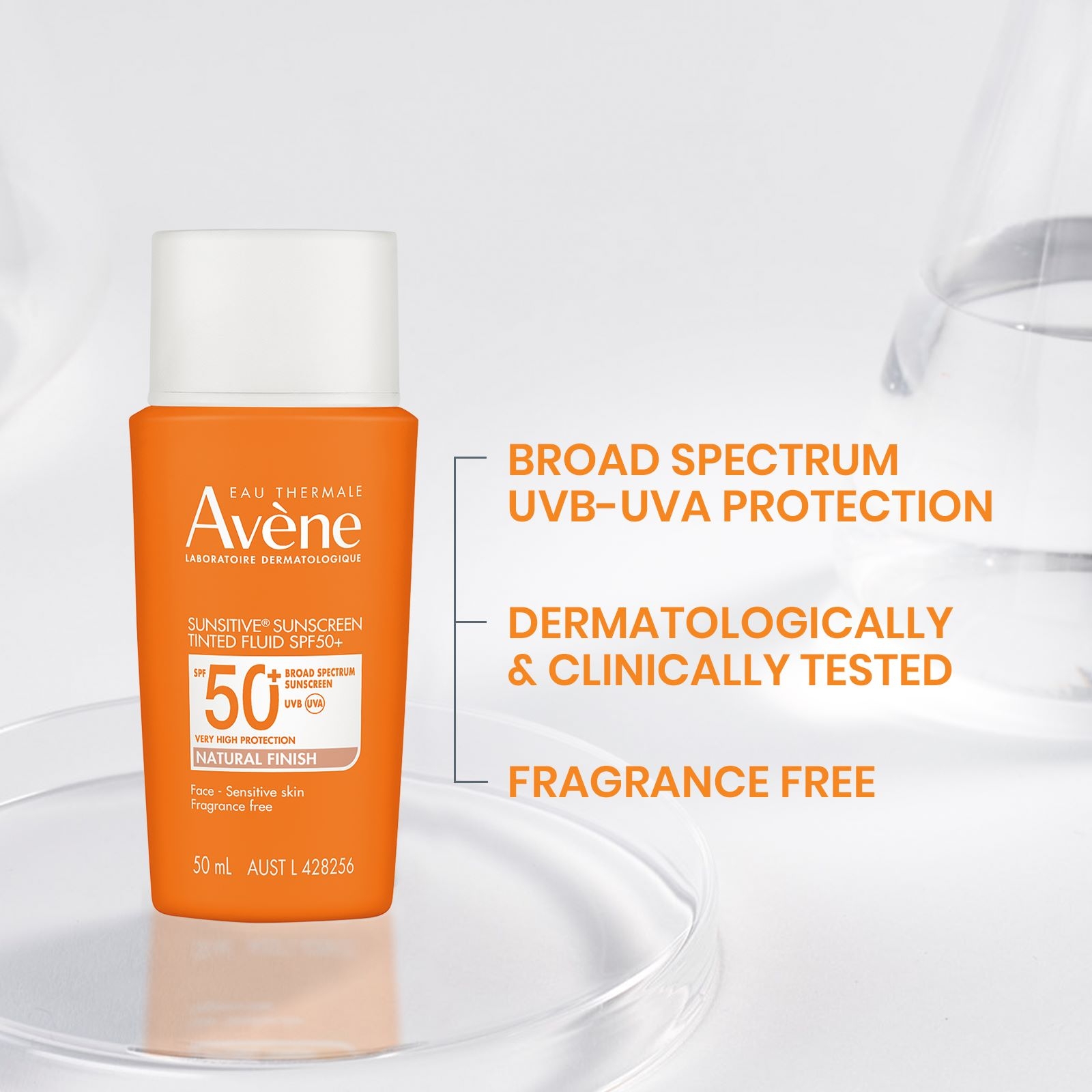Avene Sunsitive Sunscreen Tinted Fluid SPF 50+ 50ml - Image 2