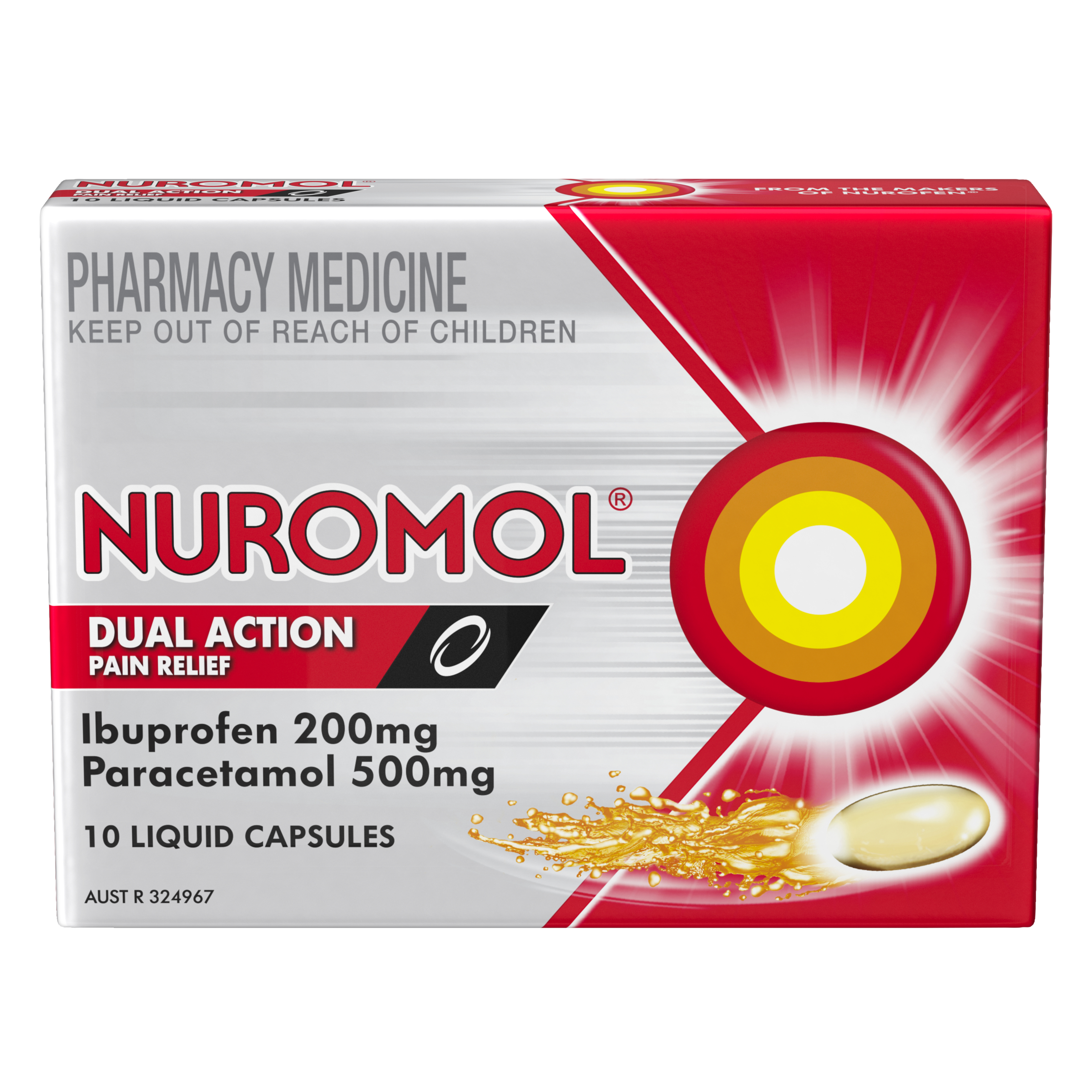 Nuromol Ibuprofen 200mg & Paracetamol 500mg - 10 liquid capsules - Image 1
