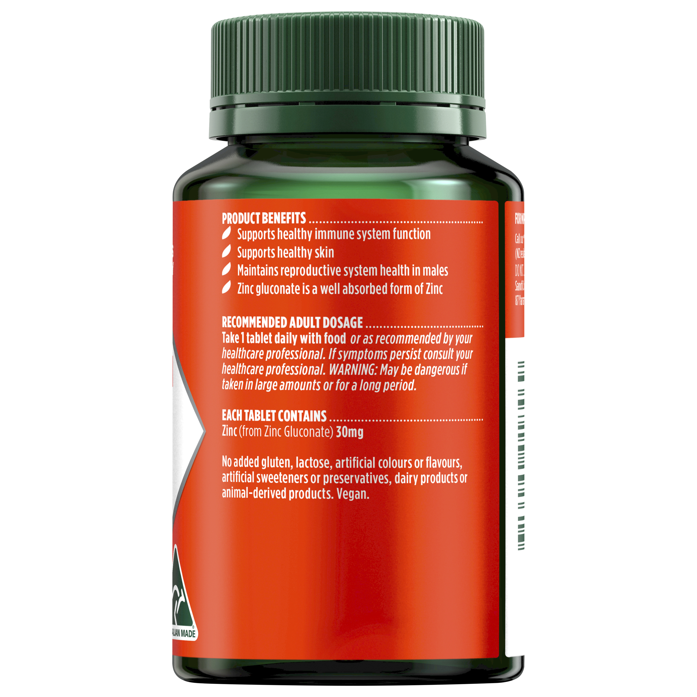 Nature's Own High Strength Zinc 30mg - 120 tablets - Image 2