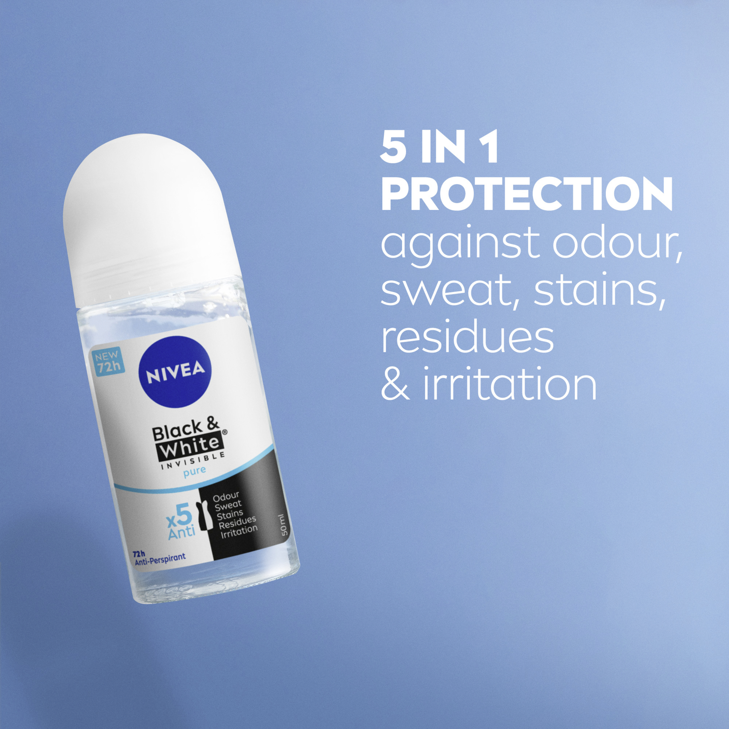 Nivea Deodorant Roll On Invisible Black & White Pure 50ml - Image 6