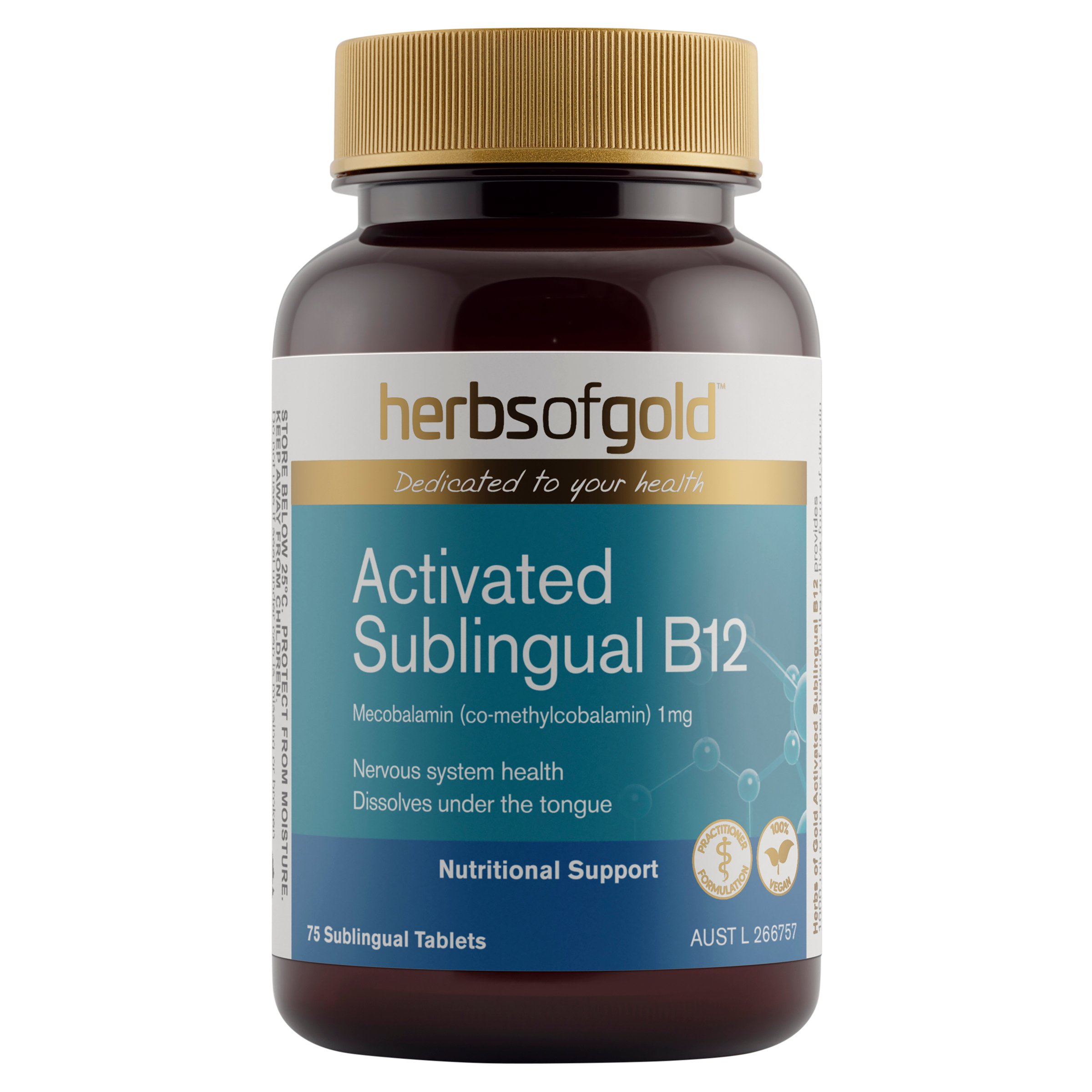 Herbs of Gold Activated Sublingual B12 - 75 tablets - Image 1