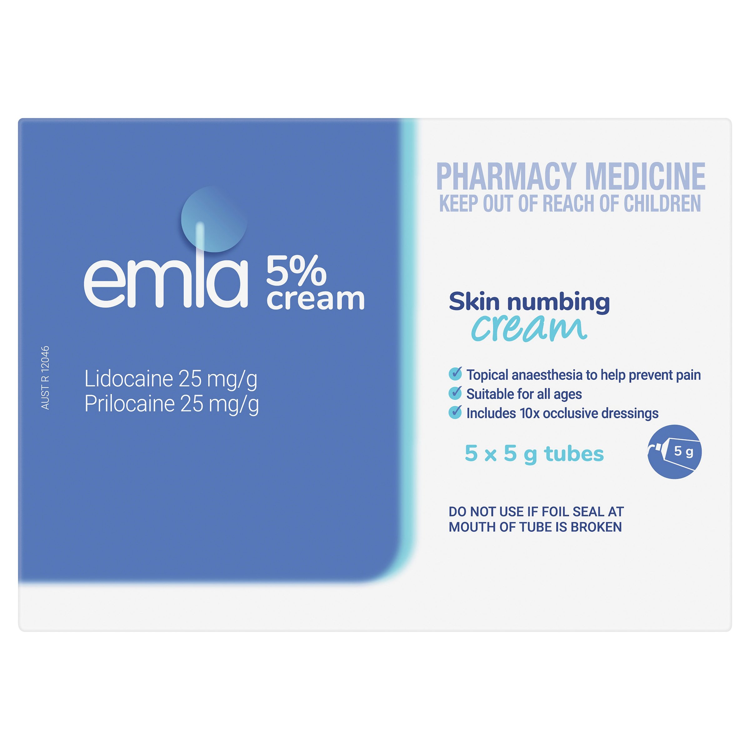 Emla Cream 5% X 5x5g Tubes With 10 Dressings 1 pack - Image 1