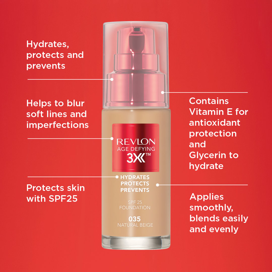 Revlon Age Defying Triple Lift Foundation Medium Beige 040 - 30ml - Image 5