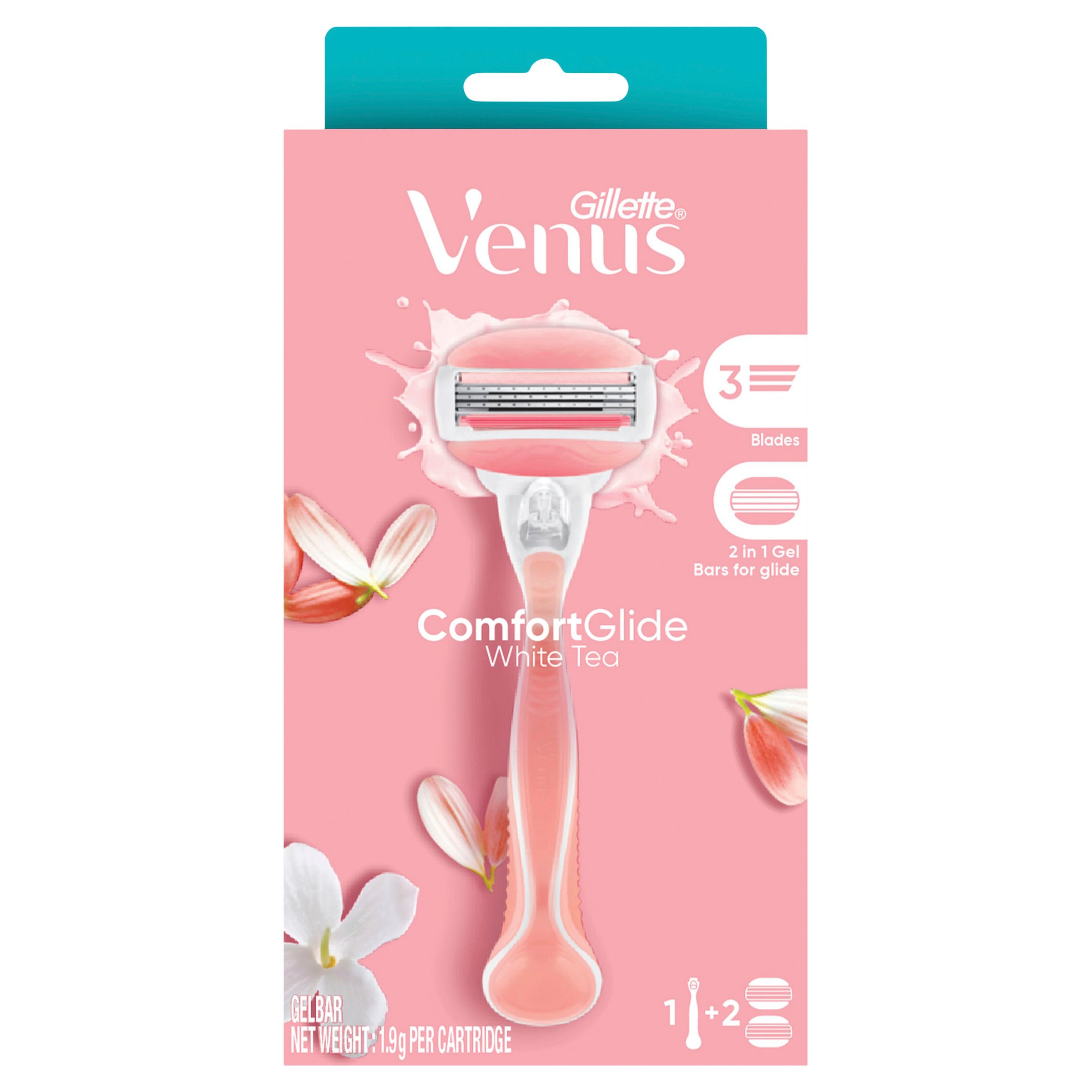 Gillette Venus Comfortglide White Tea Razor Handle + 2 Cartridges 1 pack - Image 1