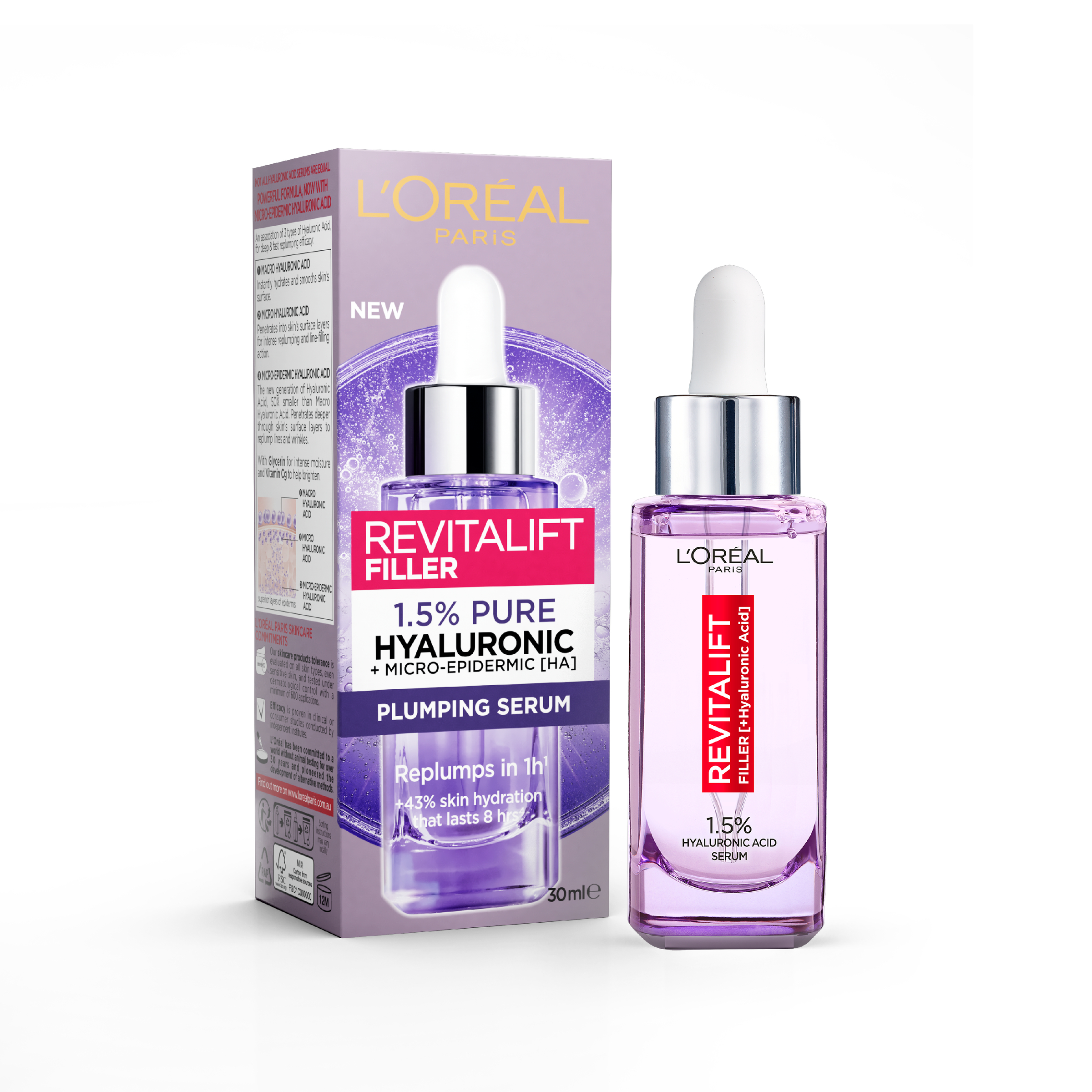 L'Oreal Paris Revitalift Filler 1.5% HA Anti-Wrinkle Serum 30ml - Image 1