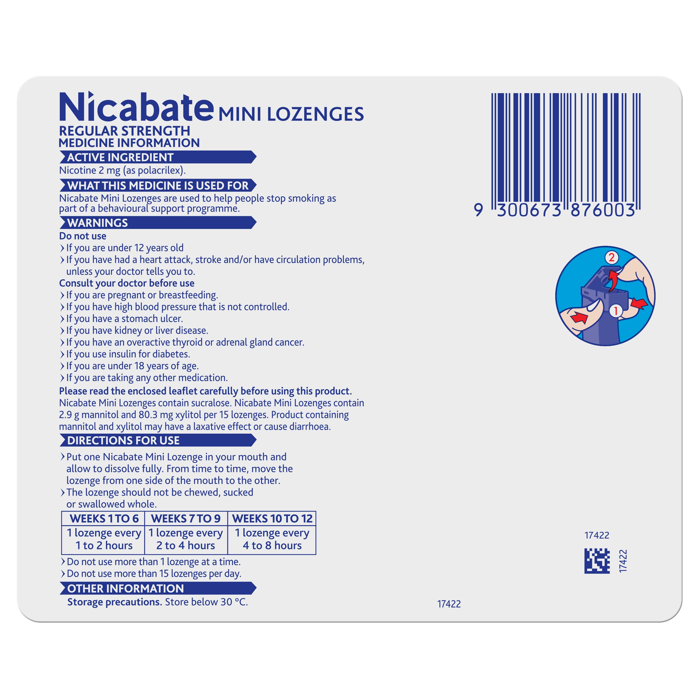 Nicabate Minis Lozenge Mint 2mg - 60 pack - Image 2