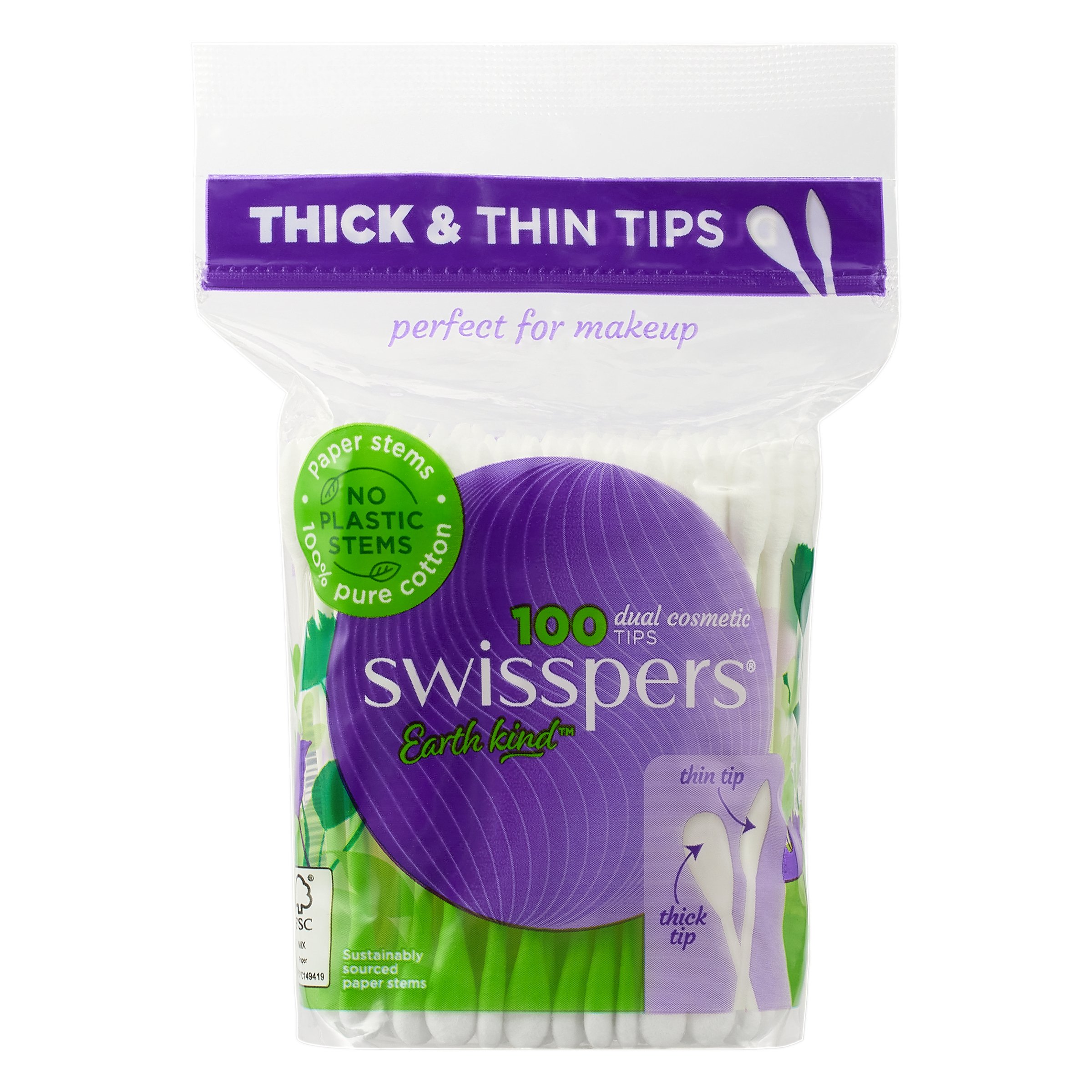 Swisspers Dual Cosmetic Cotton Tips Paper Stems 100 pack - Image 1