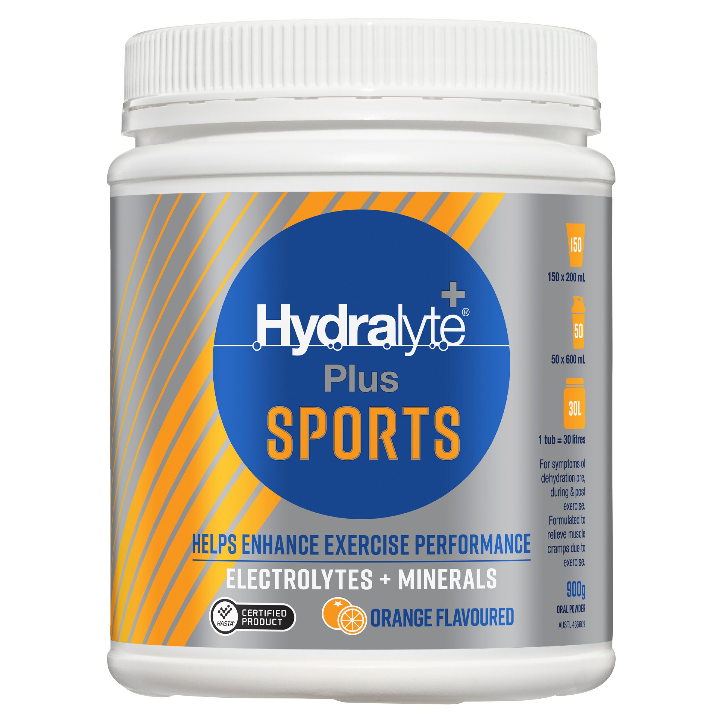 Hydralyte Plus Sports Orange Flavoured Powder Tub 900g - Image 1